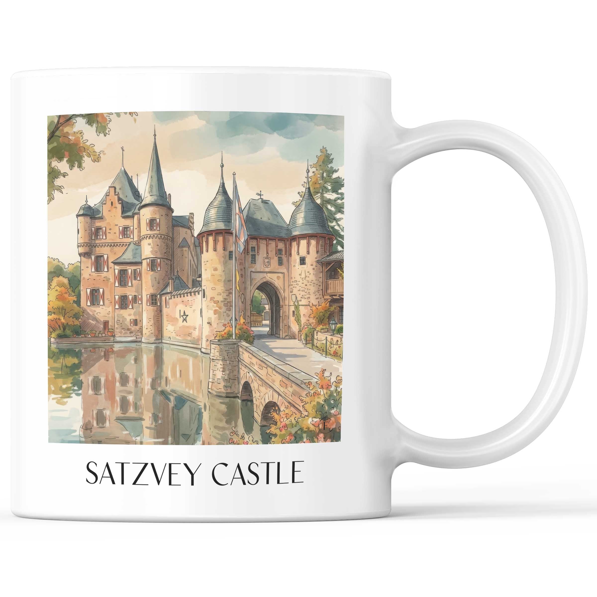 Burg Satzvey Kaffeebecher - Eifel - Deutschland Becher - Kaffeetasse im Aquarell Stil - favplace