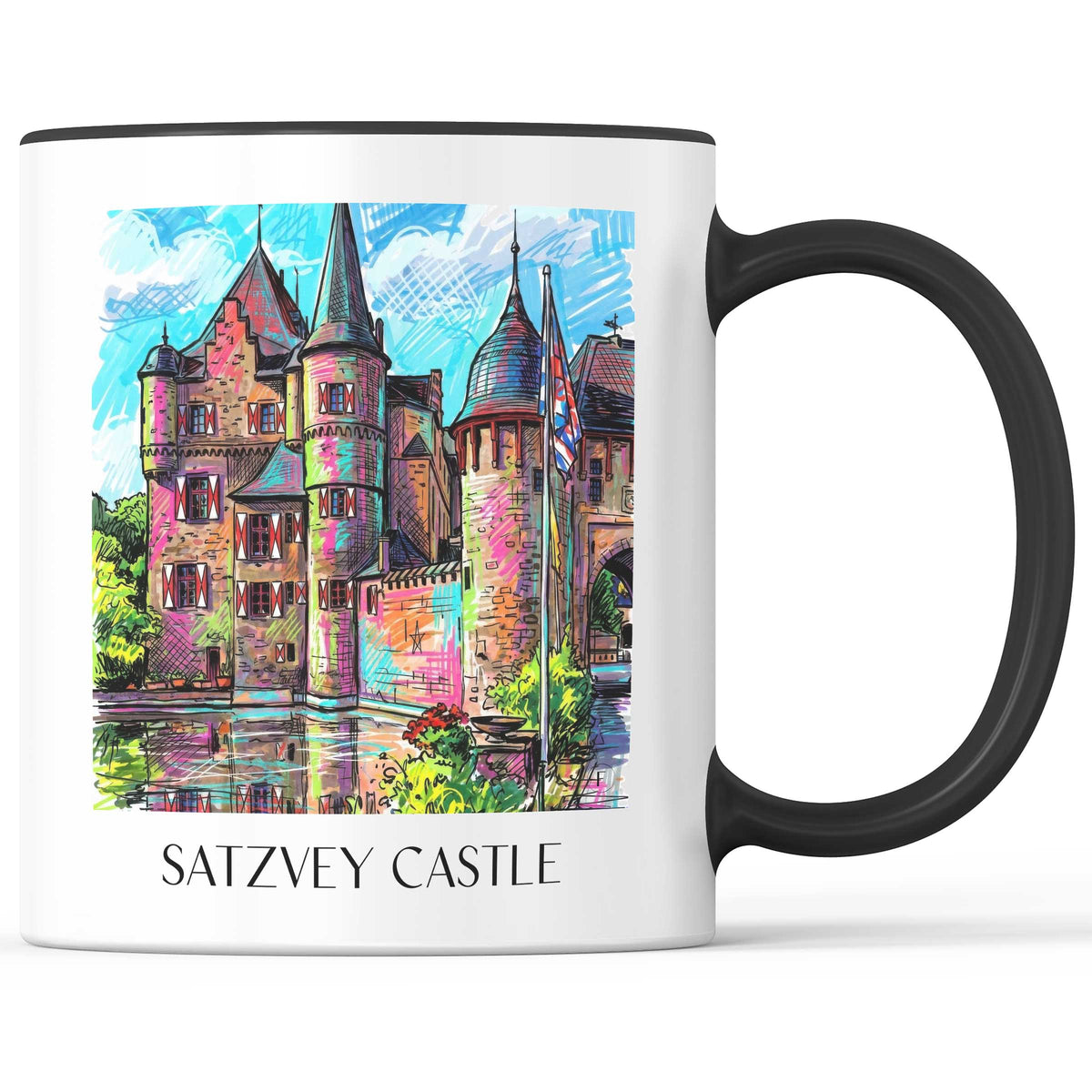Burg Satzvey Kaffeebecher - Eifel - Deutschland Becher - Kaffeetasse im Tag Graffiti Stil - favplace