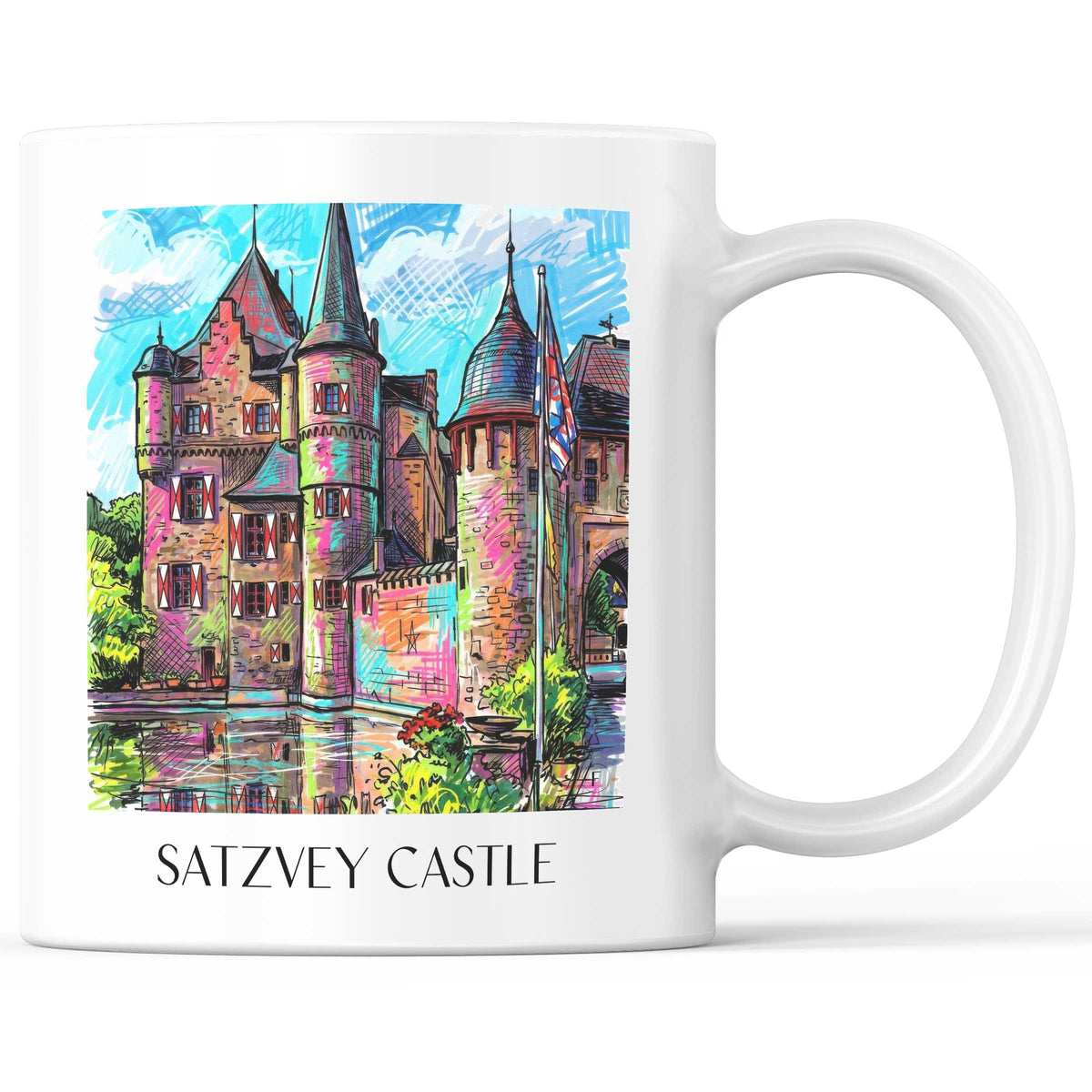 Burg Satzvey Kaffeebecher - Eifel - Deutschland Becher - Kaffeetasse im Tag Graffiti Stil - favplace