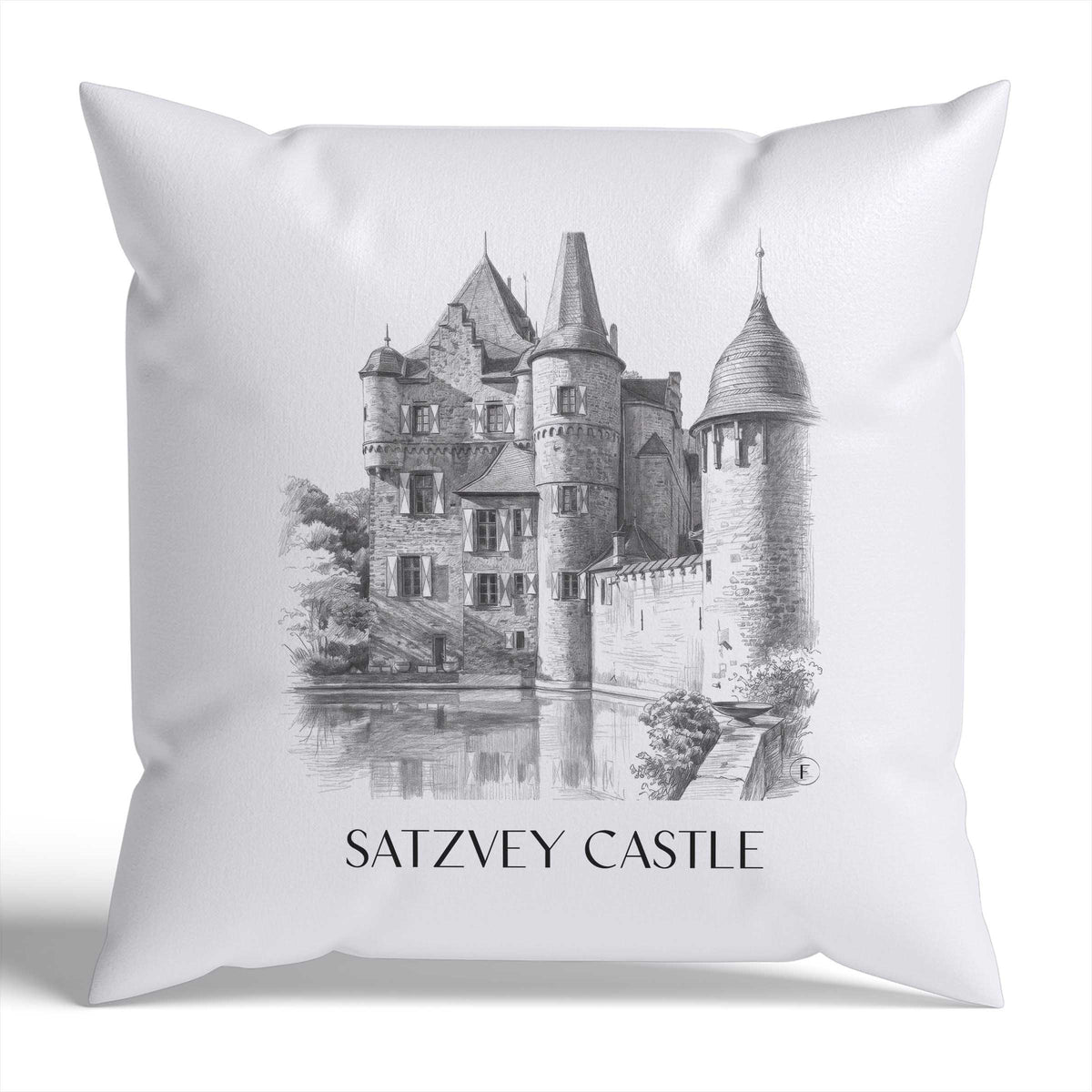 Burg Satzvey Kissenhülle - Zierkissen Bezug - Eifel - Deutschland Kissen bzw. Kissenbezug im Zeichnung Stil - favplace