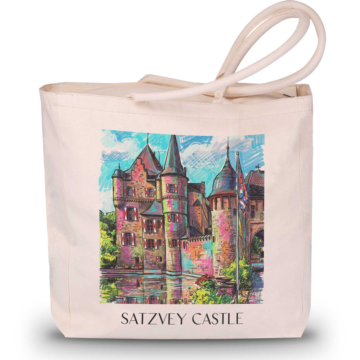 Burg Satzvey Shopping Tasche - Eifel - Deutschland Tote Bag - Einkaufstasche im Tag Graffiti Stil - favplace