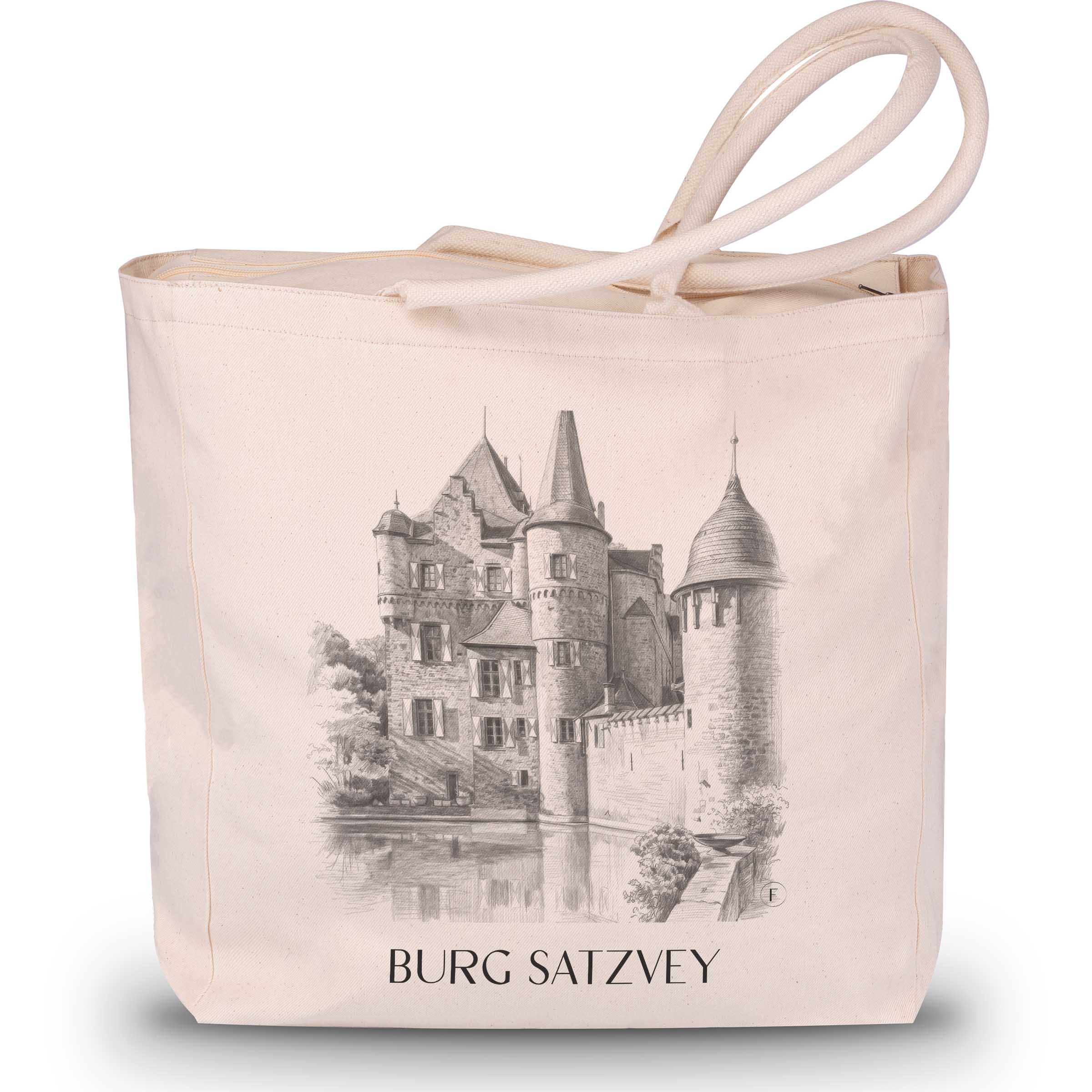 burg-satzvey-eifel-deutschland-einkaufstasche-bleistift-zeichnung-drawing