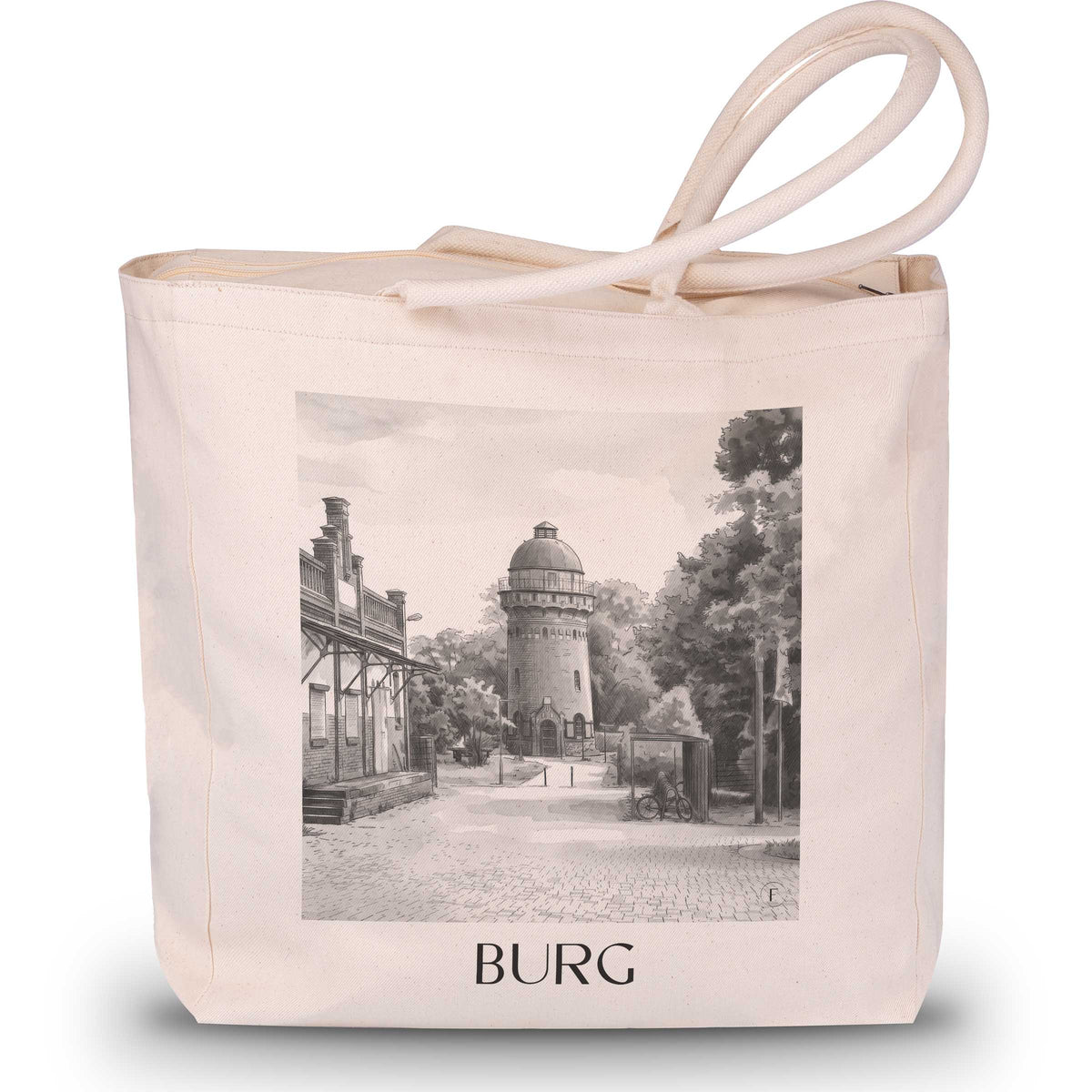 Burg Shopping Tasche - Magdeburg - Deutschland Tote Bag - Einkaufstasche im Aquarell Schwarz-Weiß Stil - favplace