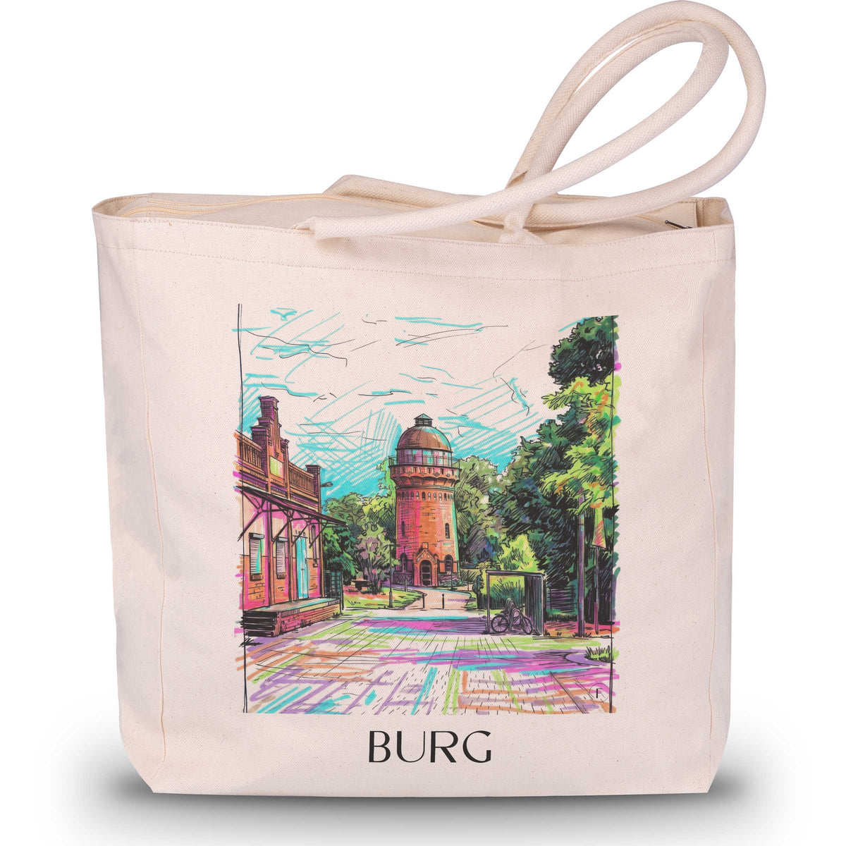 Burg Shopping Tasche - Magdeburg - Deutschland Tote Bag - Einkaufstasche im Tag Graffiti Stil - favplace