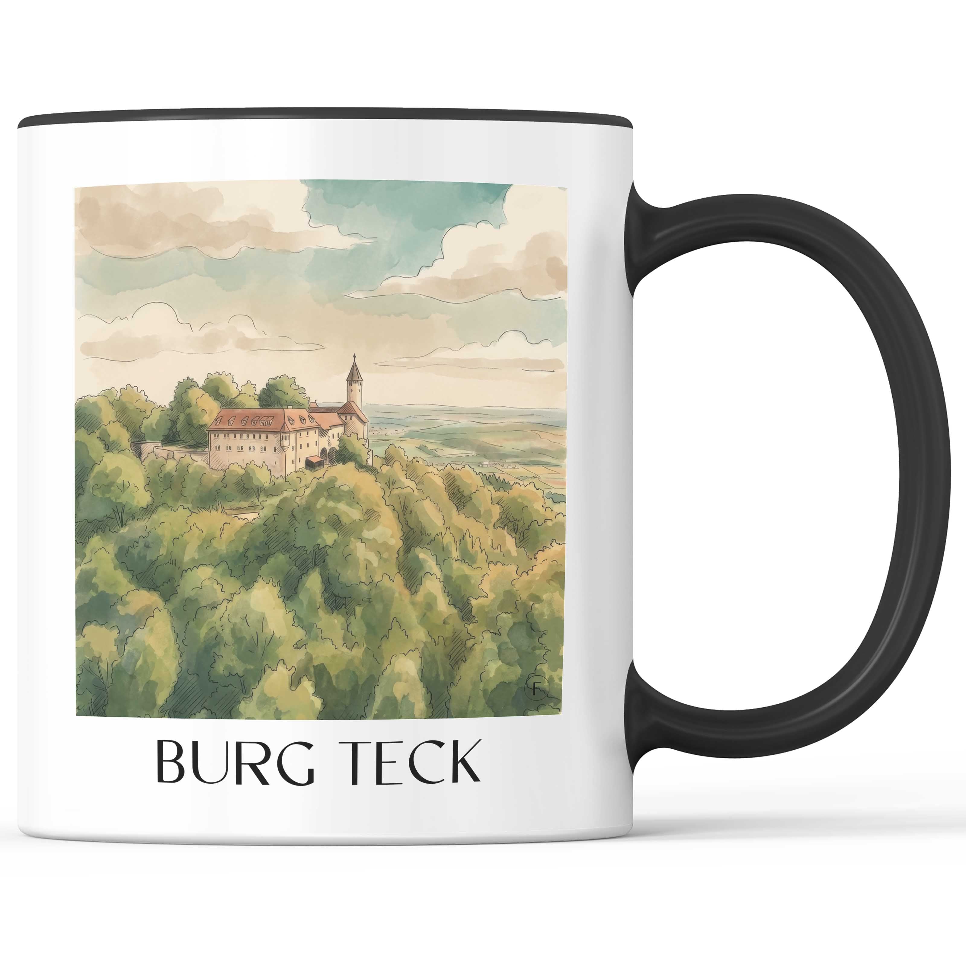 burg-teck-schwäbische-alb-deutschland-kaffeebecher-aquarell