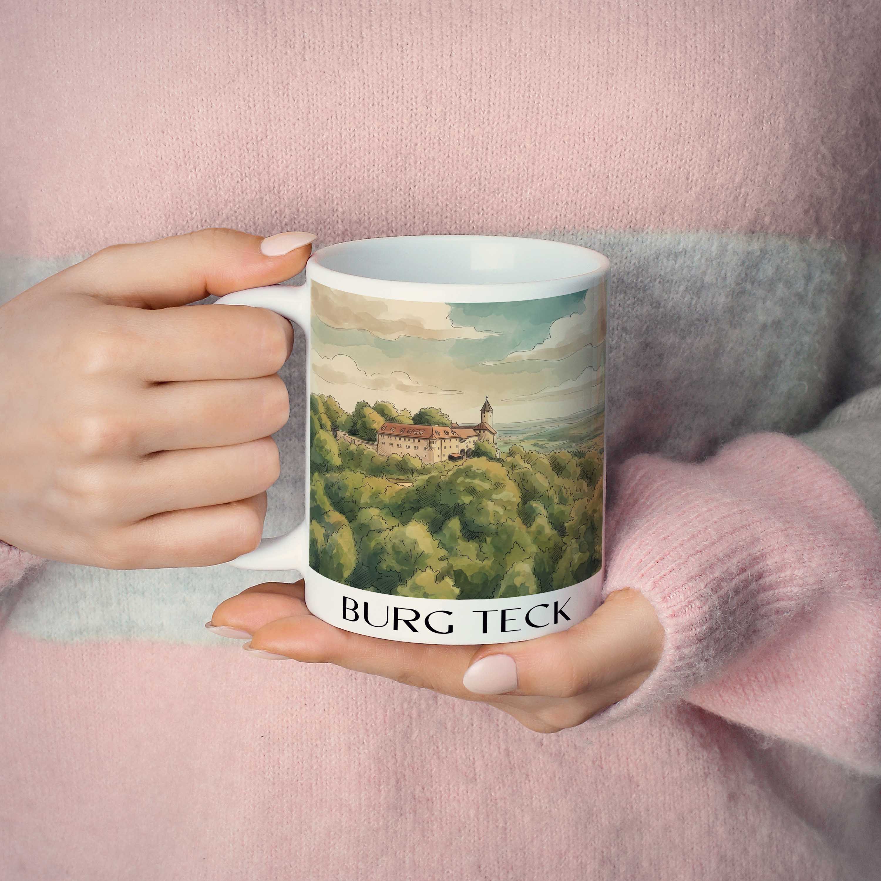 burg-teck-schwäbische-alb-deutschland-kaffeebecher-aquarell