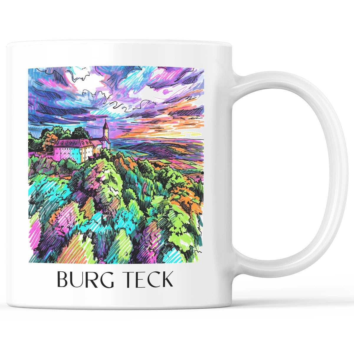 Burg Teck Kaffeebecher - Schwäbische Alb - Deutschland Becher - Kaffeetasse im Tag Graffiti Stil - favplace