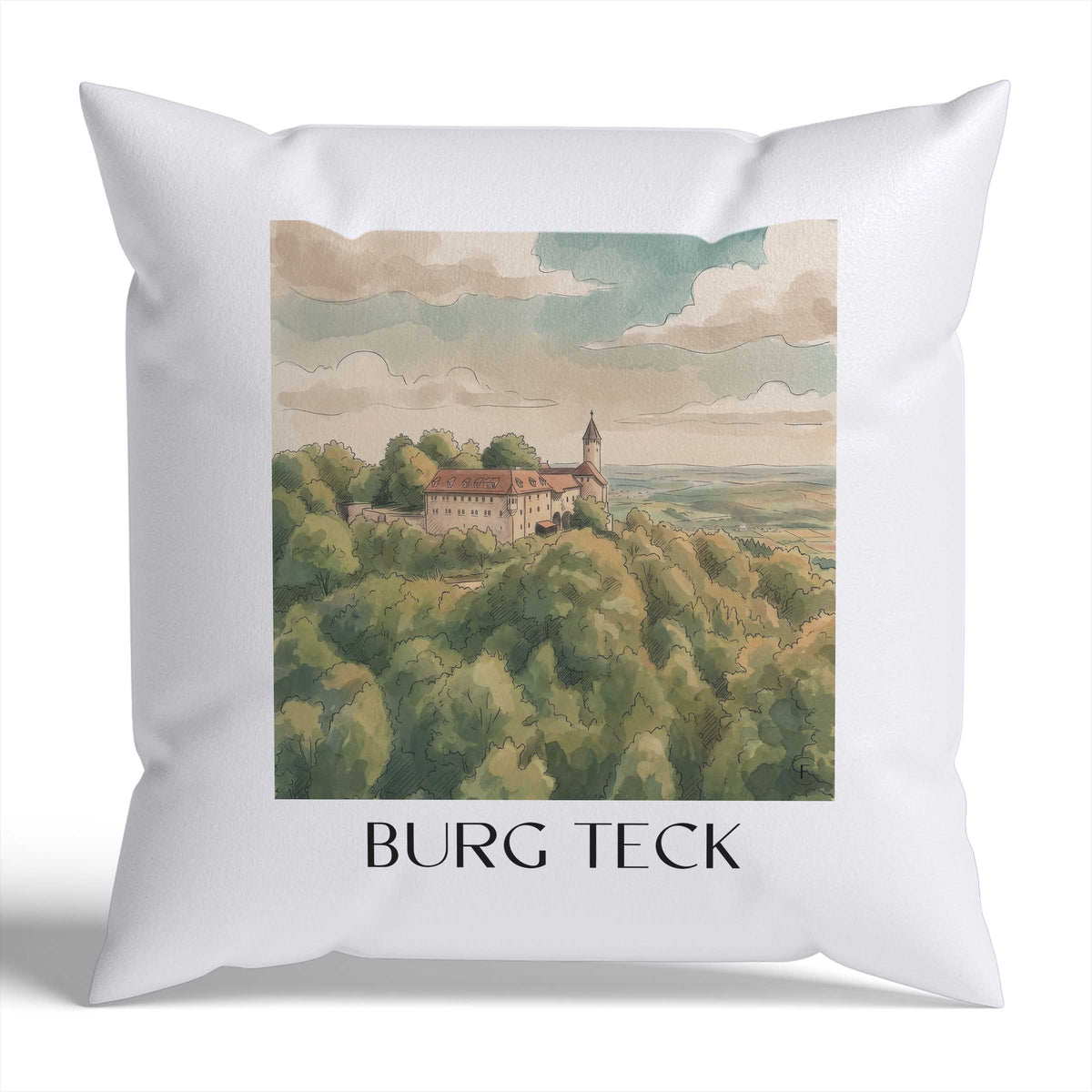 burg-teck-schwäbische-alb-deutschland-kissenbezug-aquarell