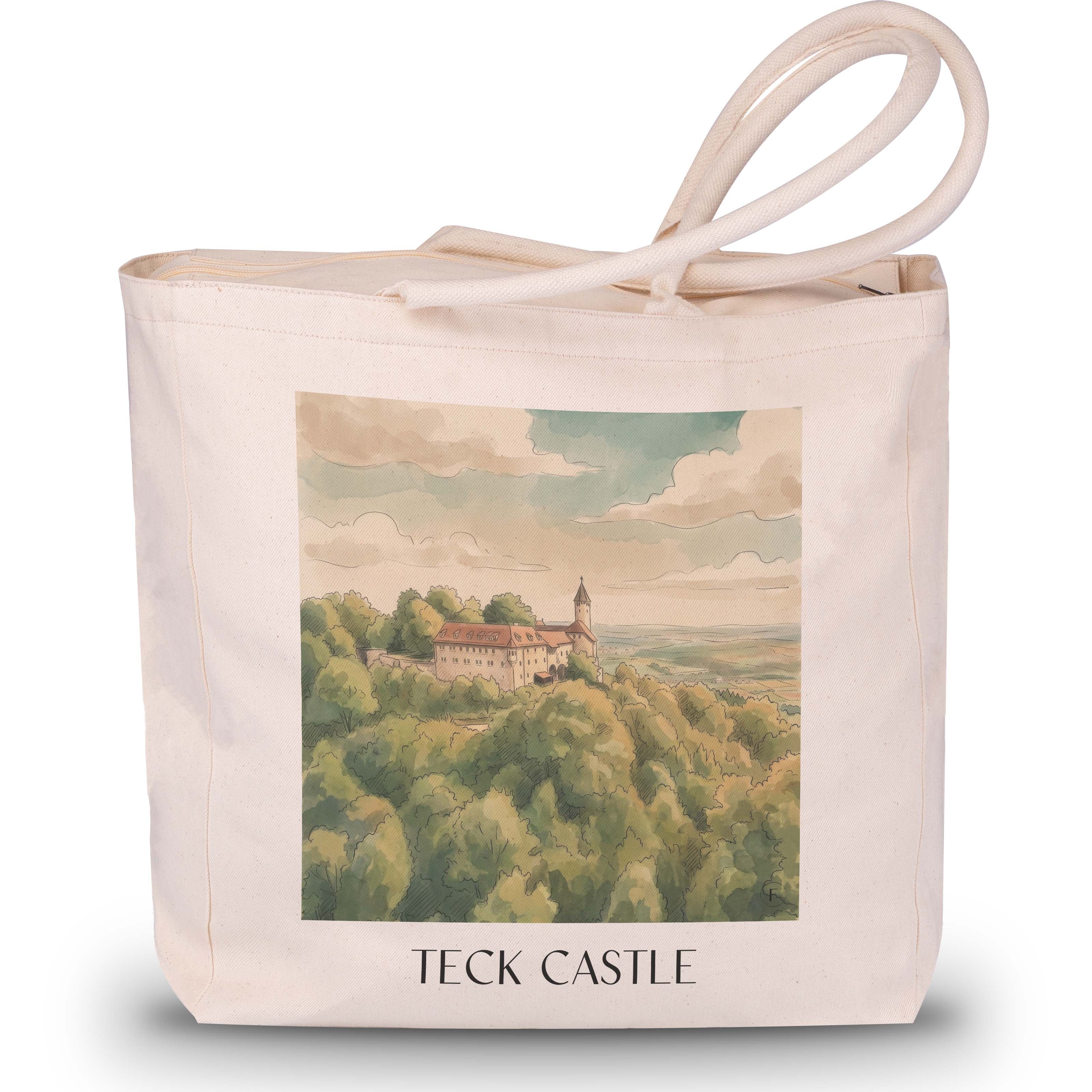 Burg Teck Shopping Tasche - Schwäbische Alb - Deutschland Tote Bag - Einkaufstasche im Aquarell Stil - favplace