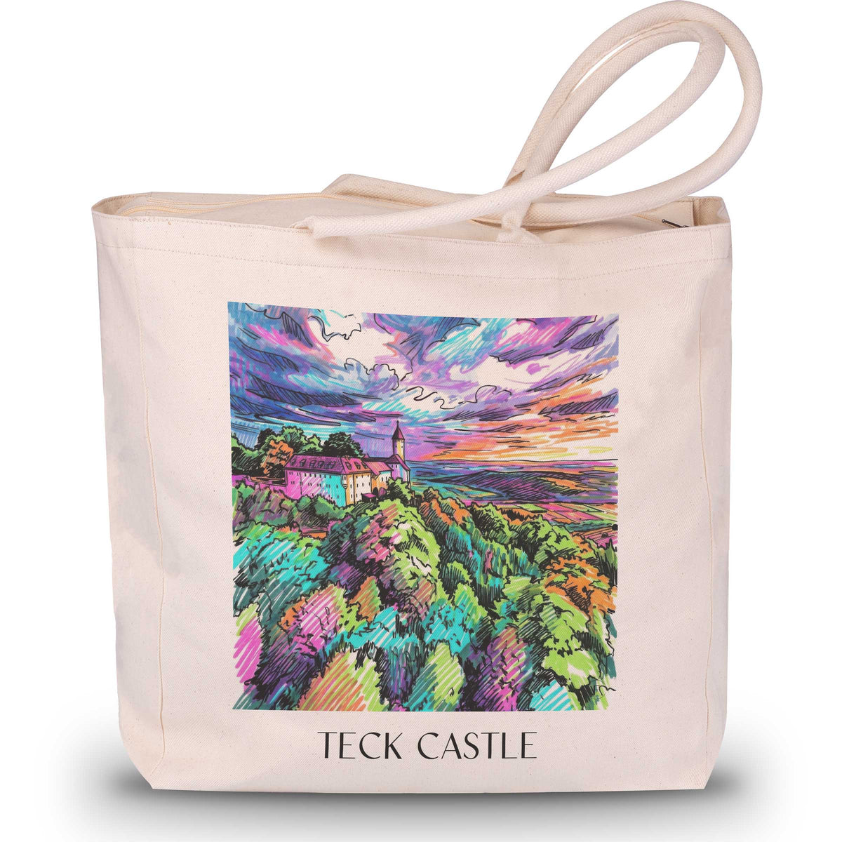Burg Teck Shopping Tasche - Schwäbische Alb - Deutschland Tote Bag - Einkaufstasche im Tag Graffiti Stil - favplace