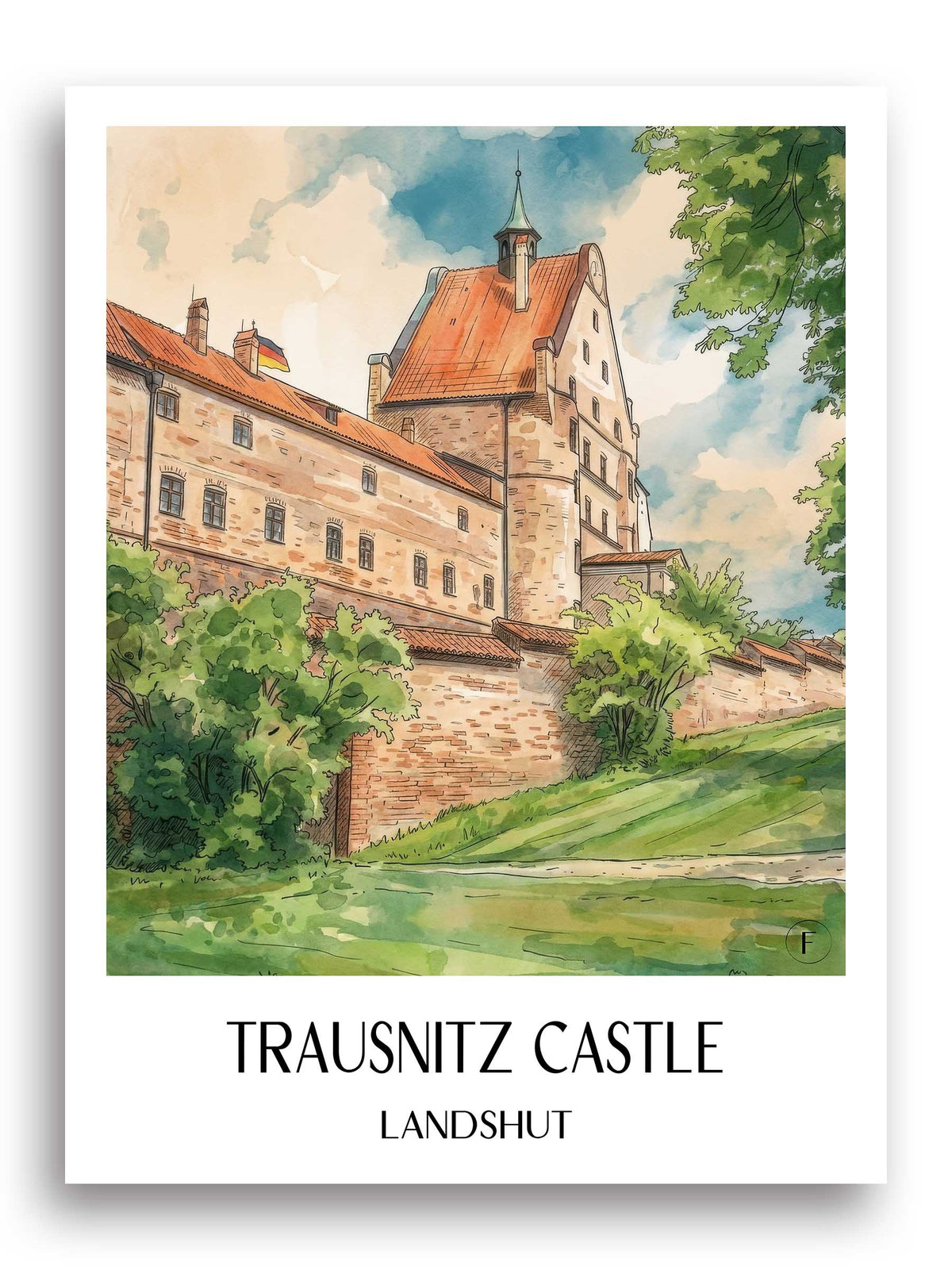 Burg Trausnitz Poster - Landshut - Deutschland Kunstdruck - Aquarell von A4 bis A1 - favplace