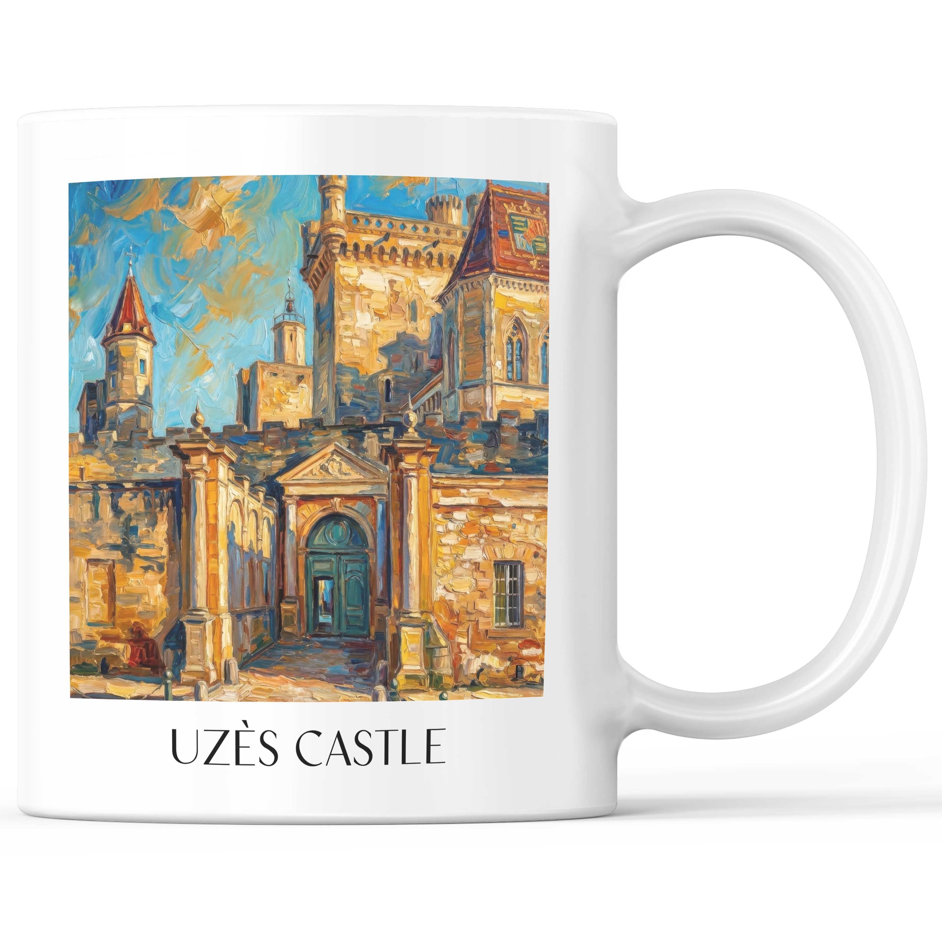 Burg Uzès Kaffeebecher - Okzitanien - Frankreich Becher - Kaffeetasse im Ölgemälde Stil - favplace
