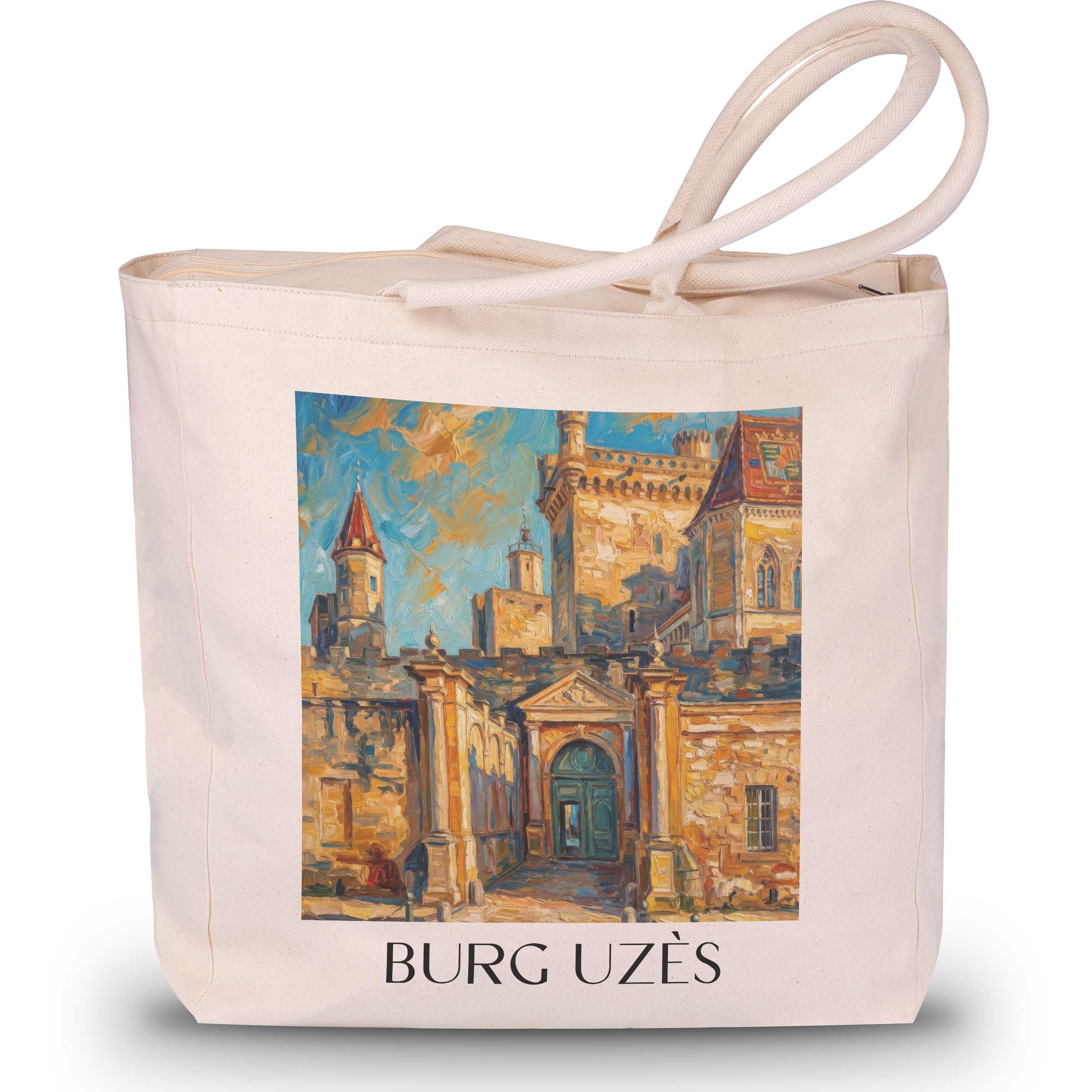 burg-uzès-okzitanien--frankreich-einkaufstasche-oil-painting-oelgemaelde