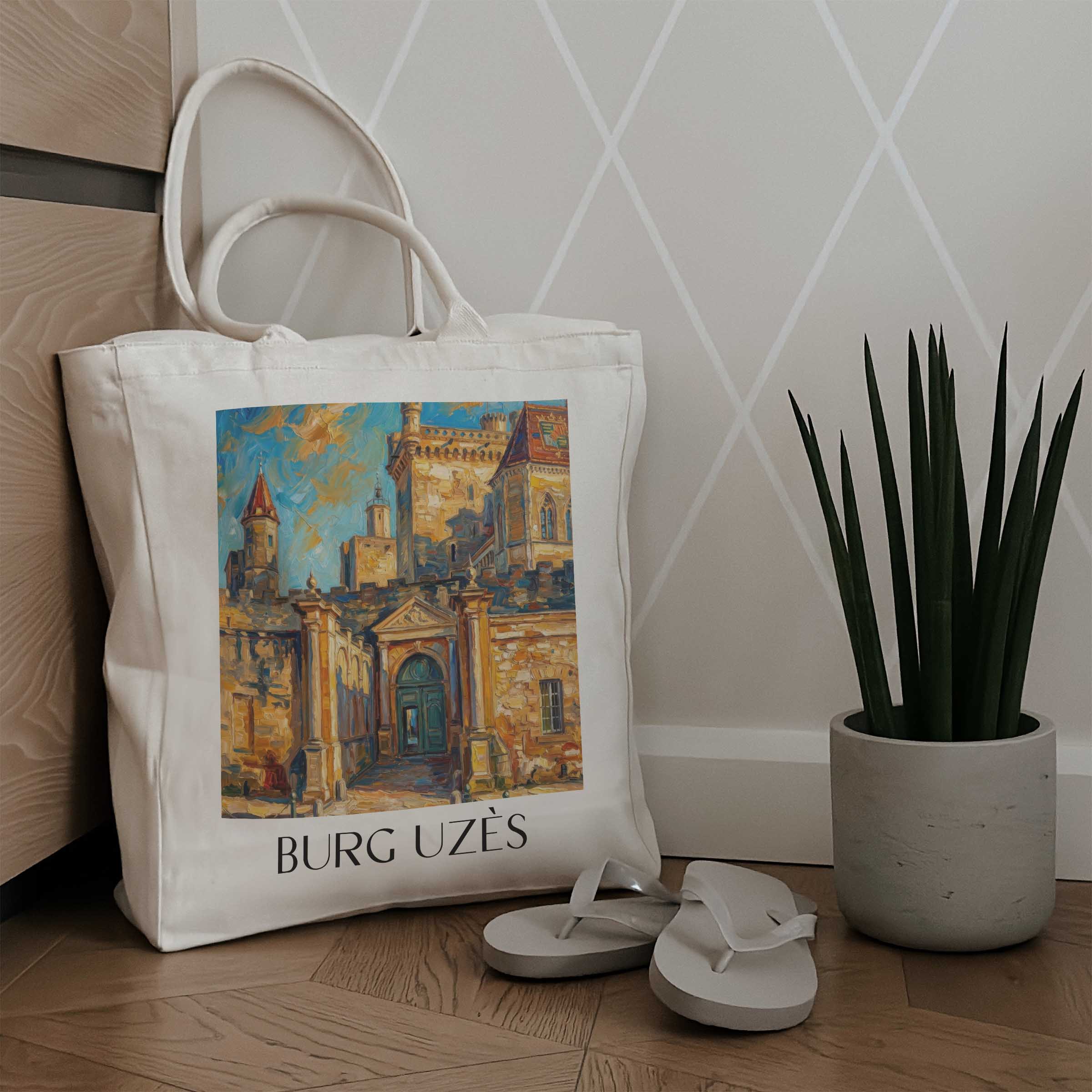 burg-uzès-okzitanien--frankreich-einkaufstasche-oil-painting-oelgemaelde