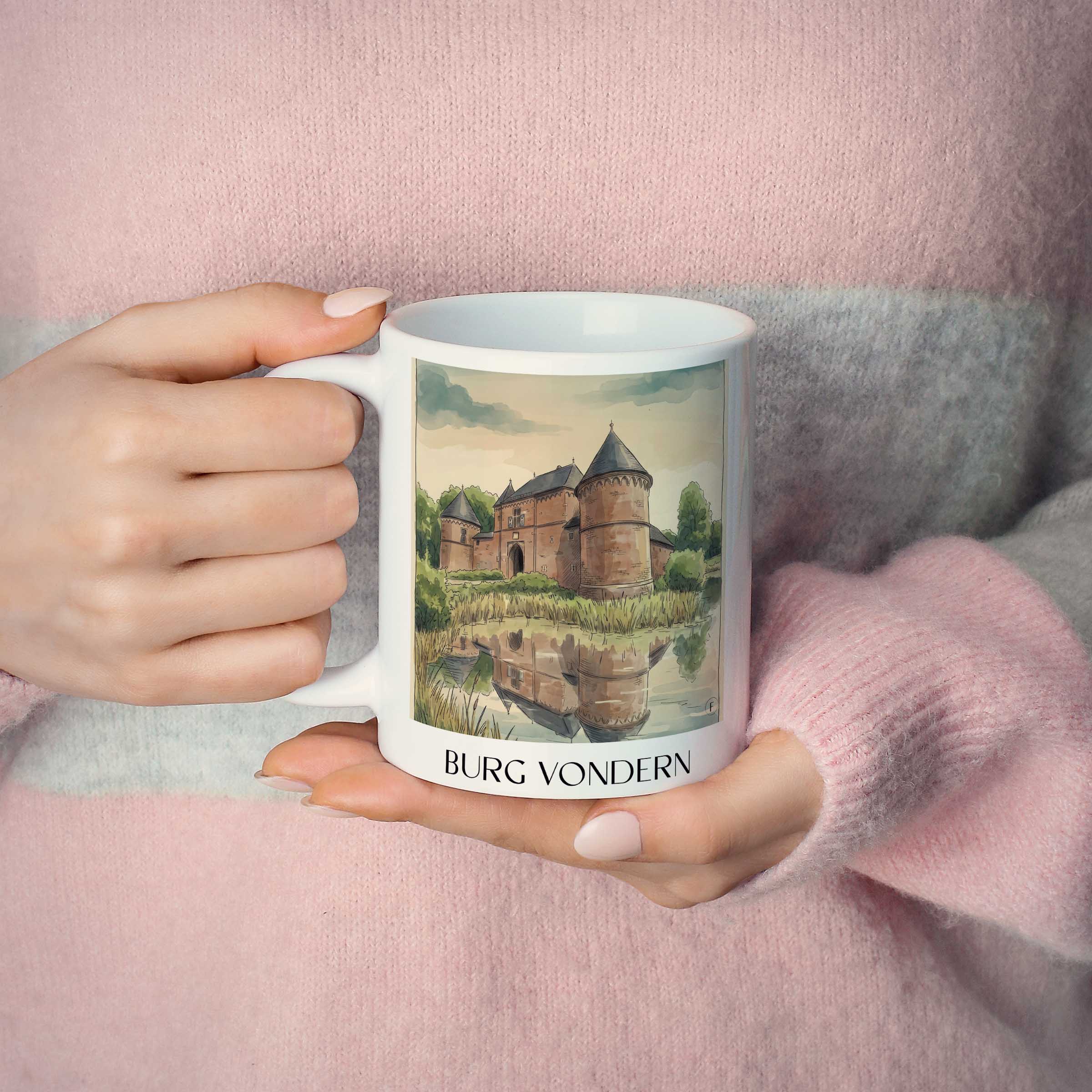 burg-vondern-oberhausen-deutschland-kaffeebecher-aquarell