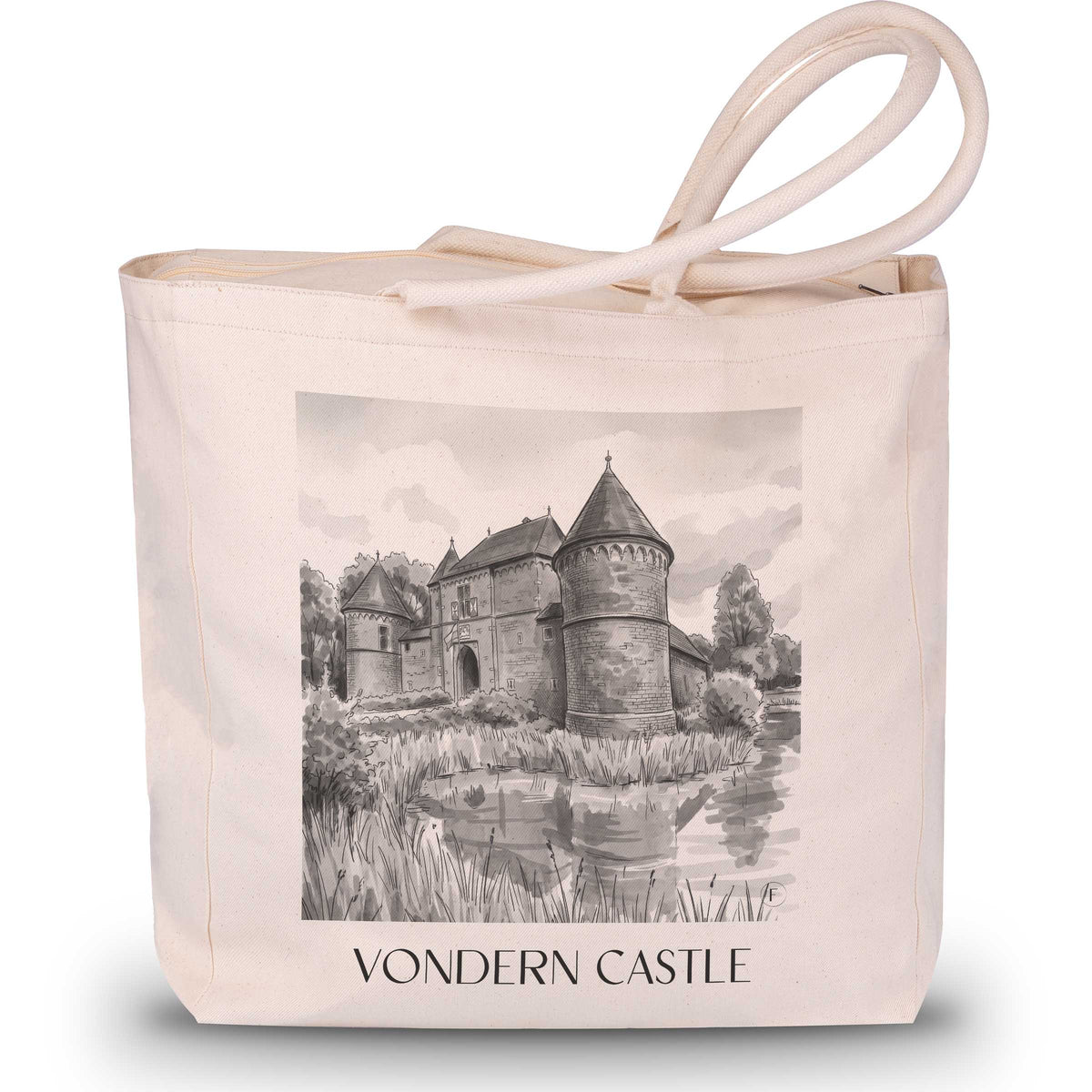 Burg Vondern Shopping Tasche - Oberhausen - Deutschland Tote Bag - Einkaufstasche im Aquarell Schwarz-Weiß Stil - favplace