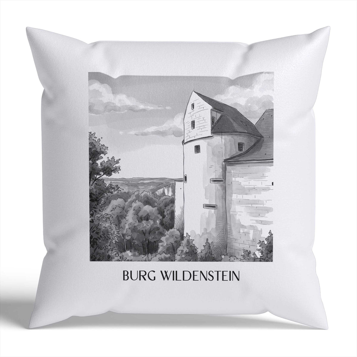 burg-wildenstein-schwäbische-alb-deutschland-kissenbezug-aquarell-schwarz-weiss