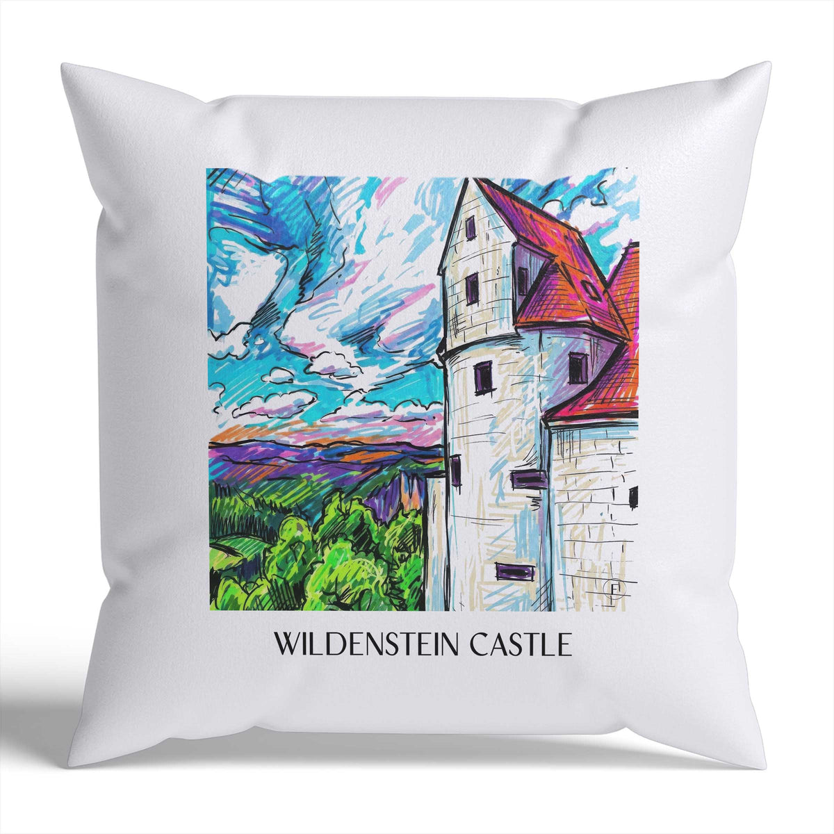 Burg Wildenstein Kissenhülle - Zierkissen Bezug - Schwäbische Alb - Deutschland Kissen bzw. Kissenbezug im Tag Graffiti Stil - favplace