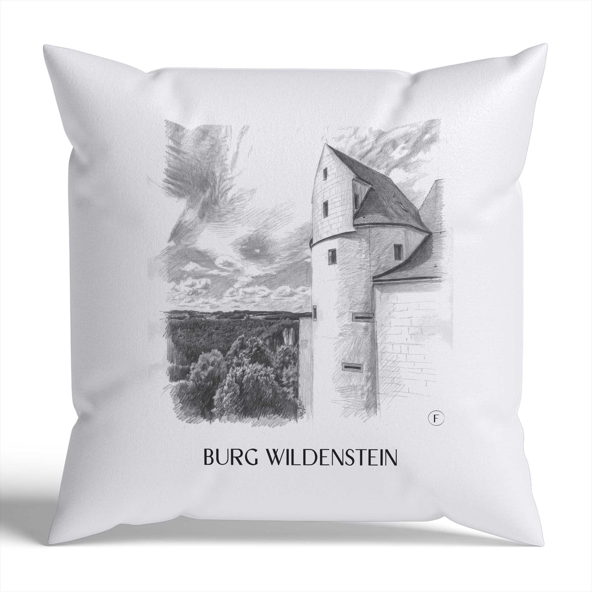 burg-wildenstein-schwäbische-alb-deutschland-kissenbezug-bleistift-zeichnung-drawing