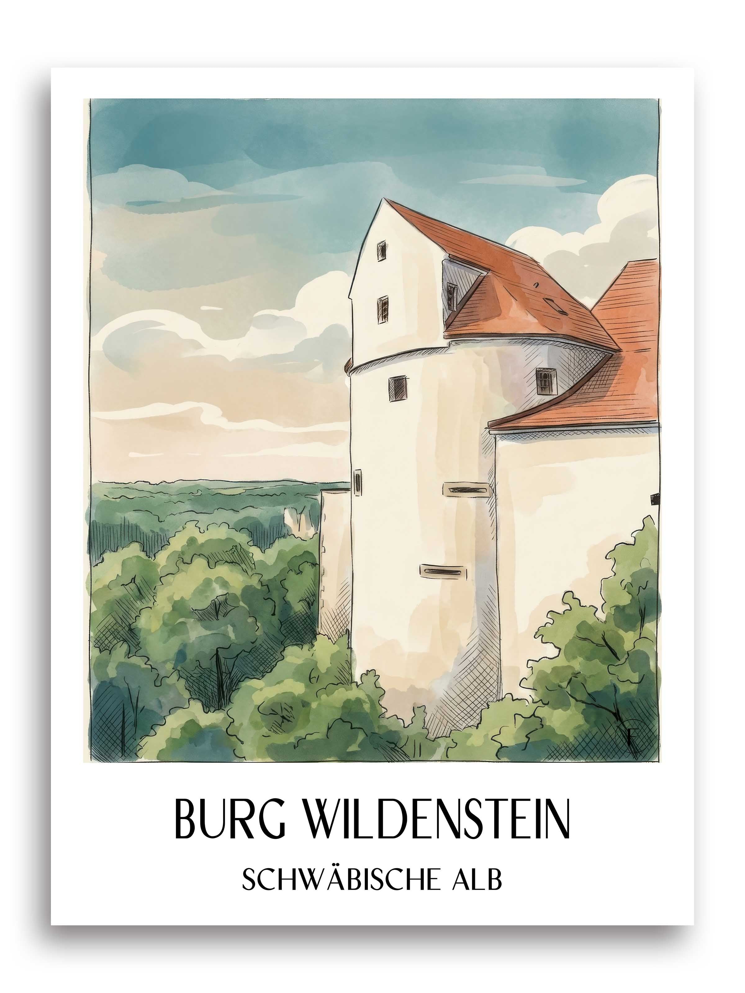 burg-wildenstein-schwäbische-alb-deutschland-poster-aquarell
