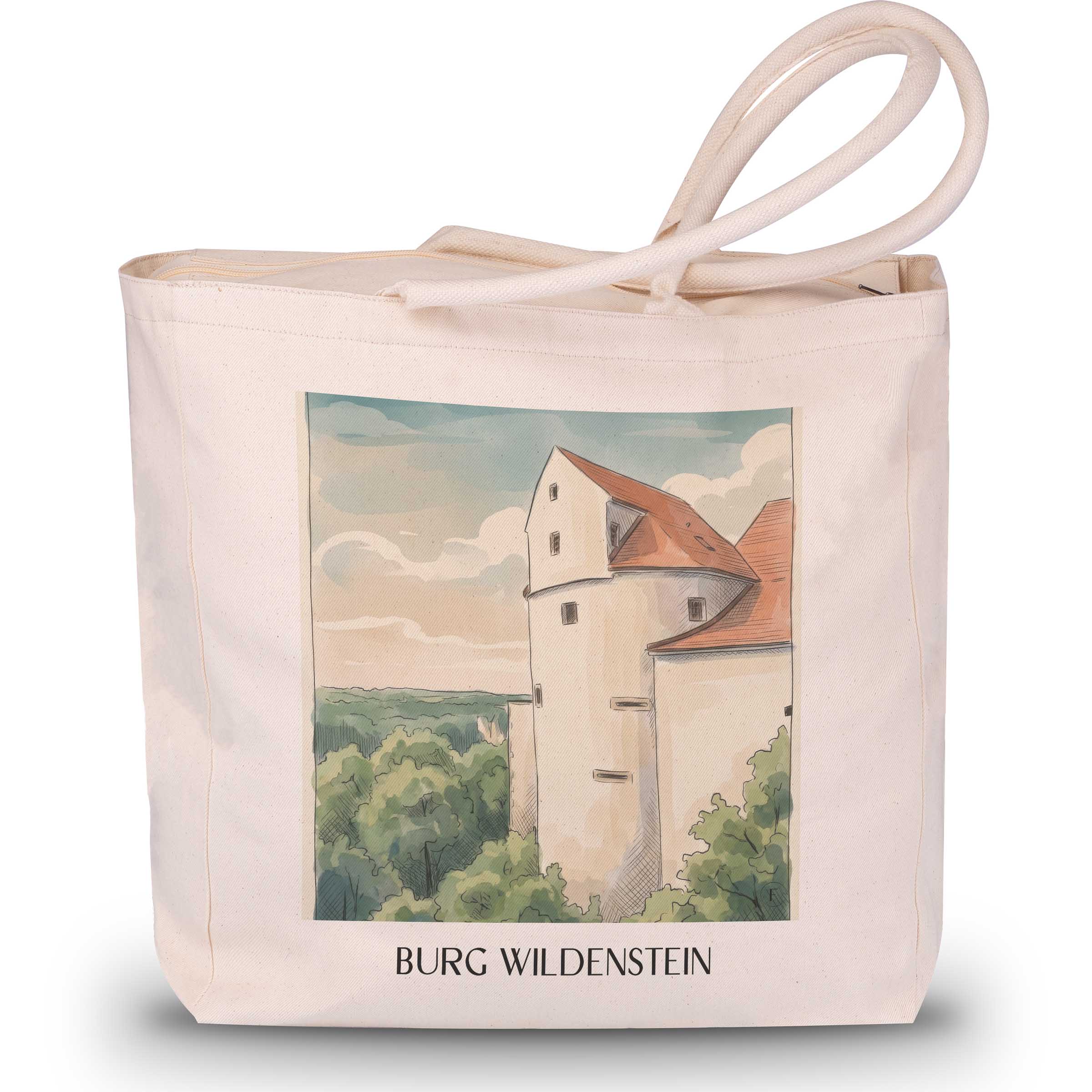 burg-wildenstein-schwäbische-alb-deutschland-einkaufstasche-aquarell