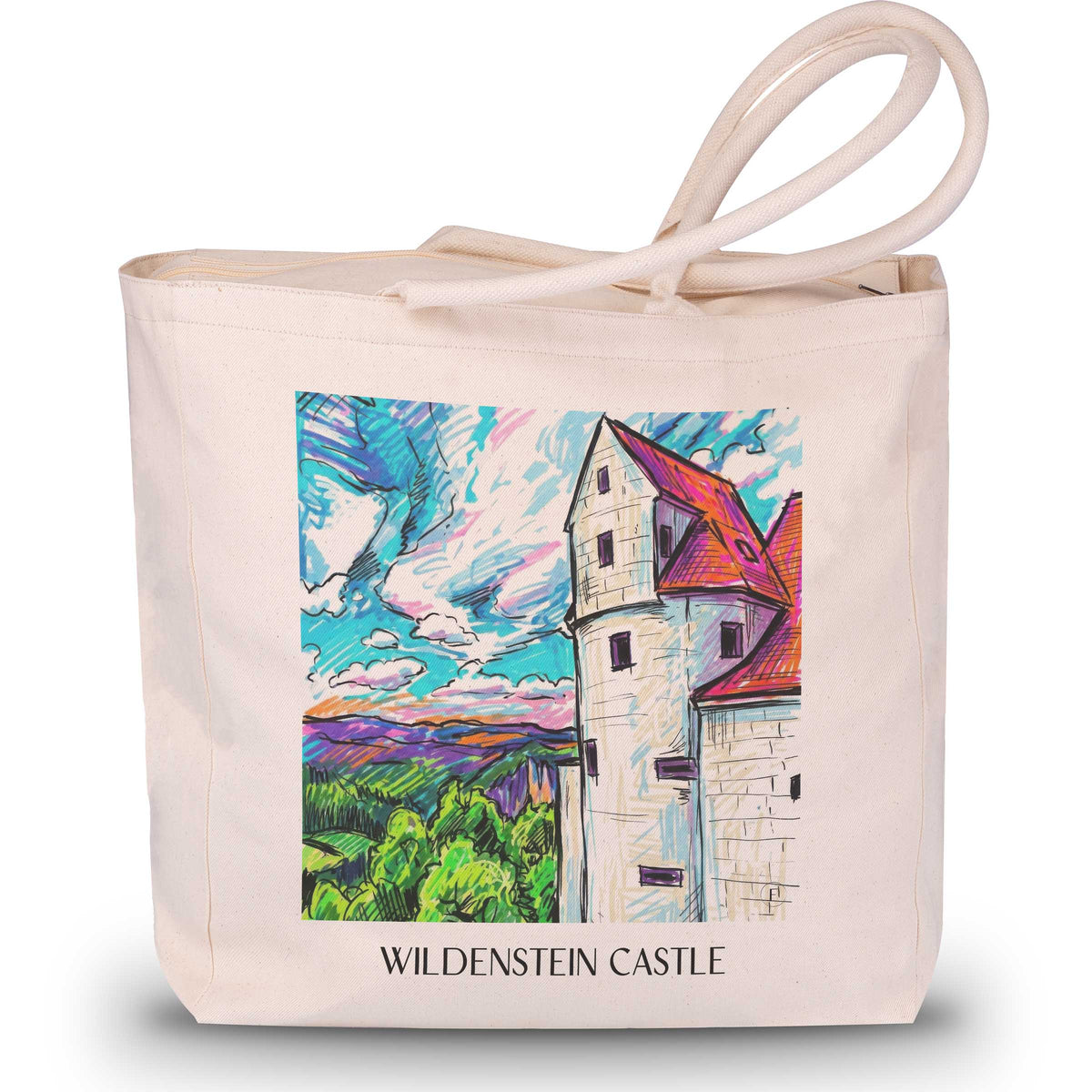 Burg Wildenstein Shopping Tasche - Schwäbische Alb - Deutschland Tote Bag - Einkaufstasche im Tag Graffiti Stil - favplace