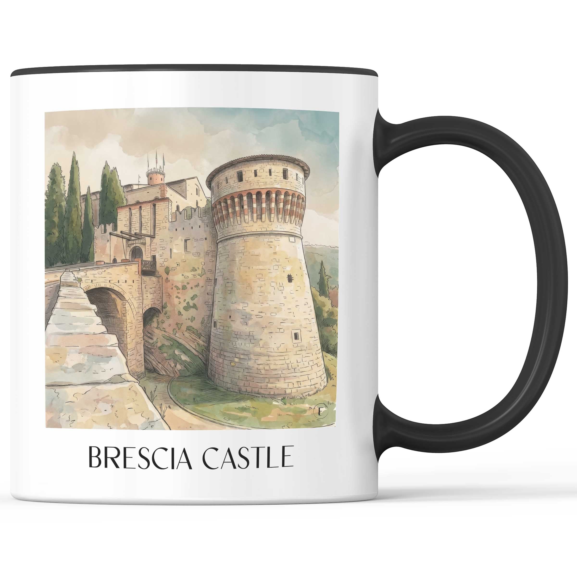 Burg von Brescia Kaffeebecher - Lombardei - Italien Becher - Kaffeetasse im Aquarell Stil - favplace
