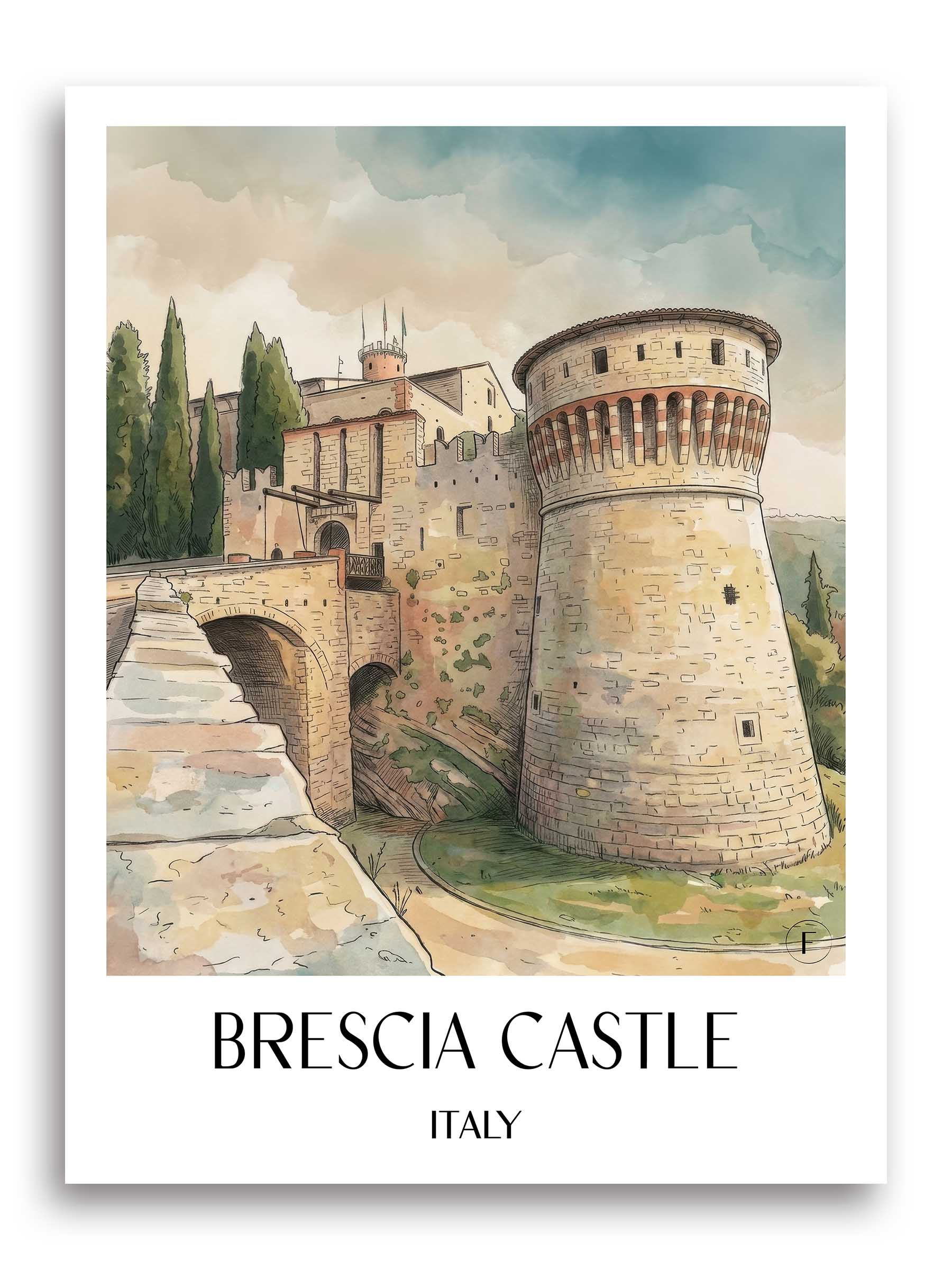 Burg von Brescia Poster - Lombardei - Italien Kunstdruck - Aquarell von A4 bis A1 - favplace