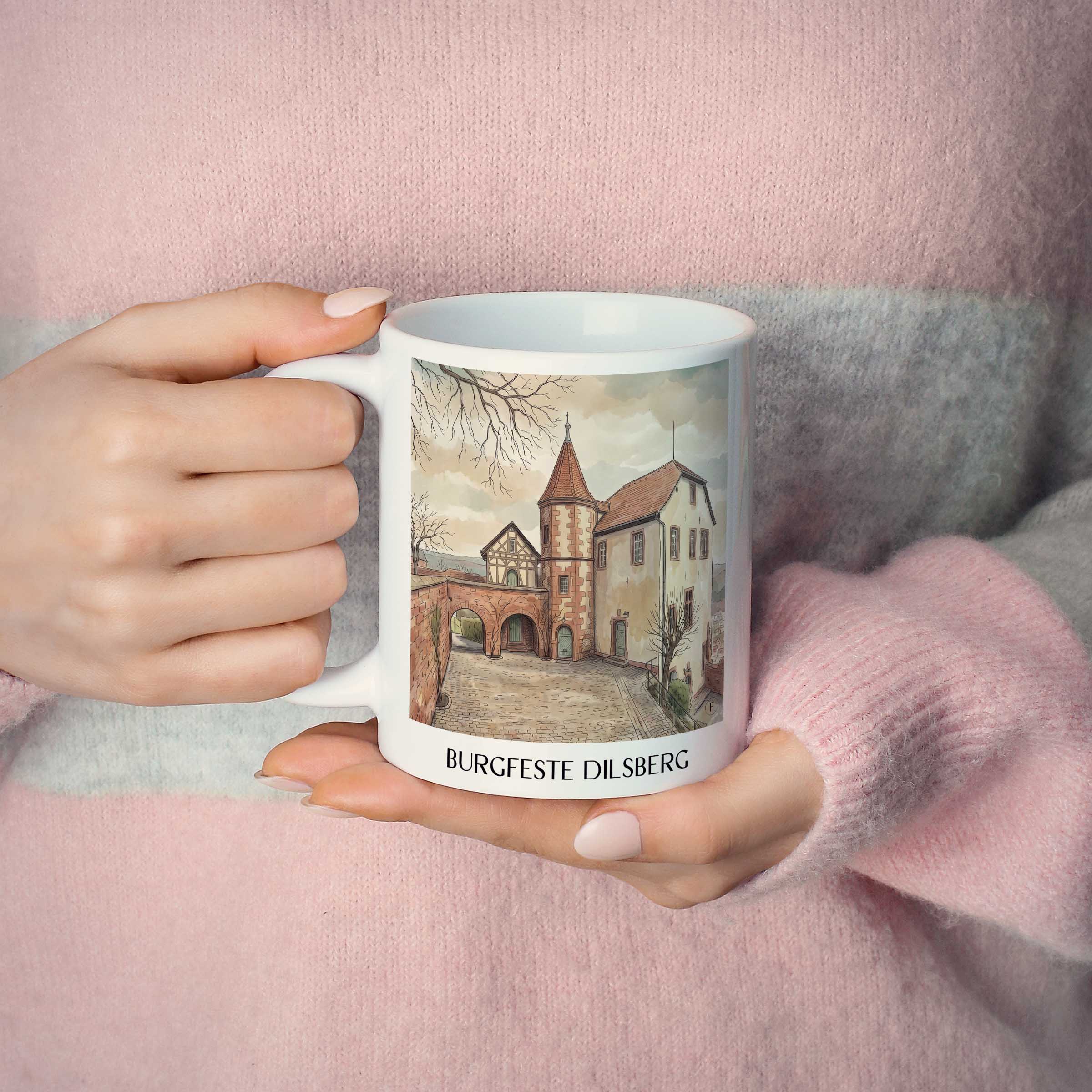 burgfeste-dilsberg-neckargmünd-deutschland-kaffeebecher-aquarell