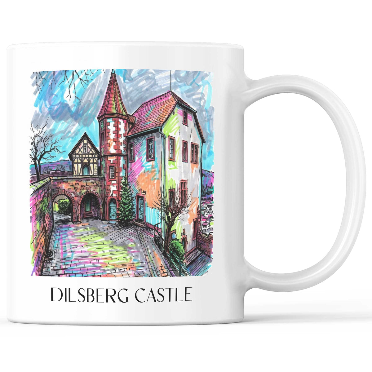 Burgfeste Dilsberg Kaffeebecher - Neckargmünd - Deutschland Becher - Kaffeetasse im Tag Graffiti Stil - favplace