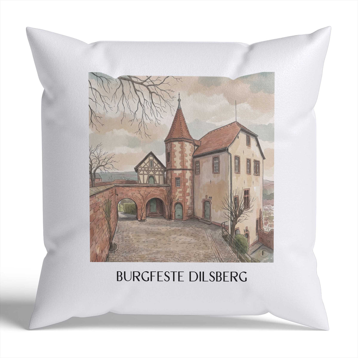 burgfeste-dilsberg-neckargmünd-deutschland-kissenbezug-aquarell