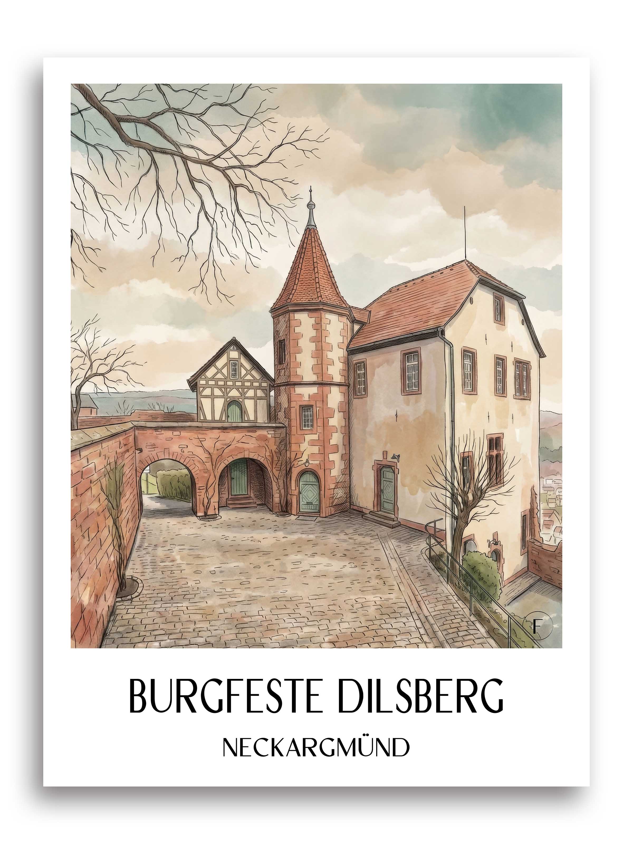burgfeste-dilsberg-neckargmünd-deutschland-poster-aquarell