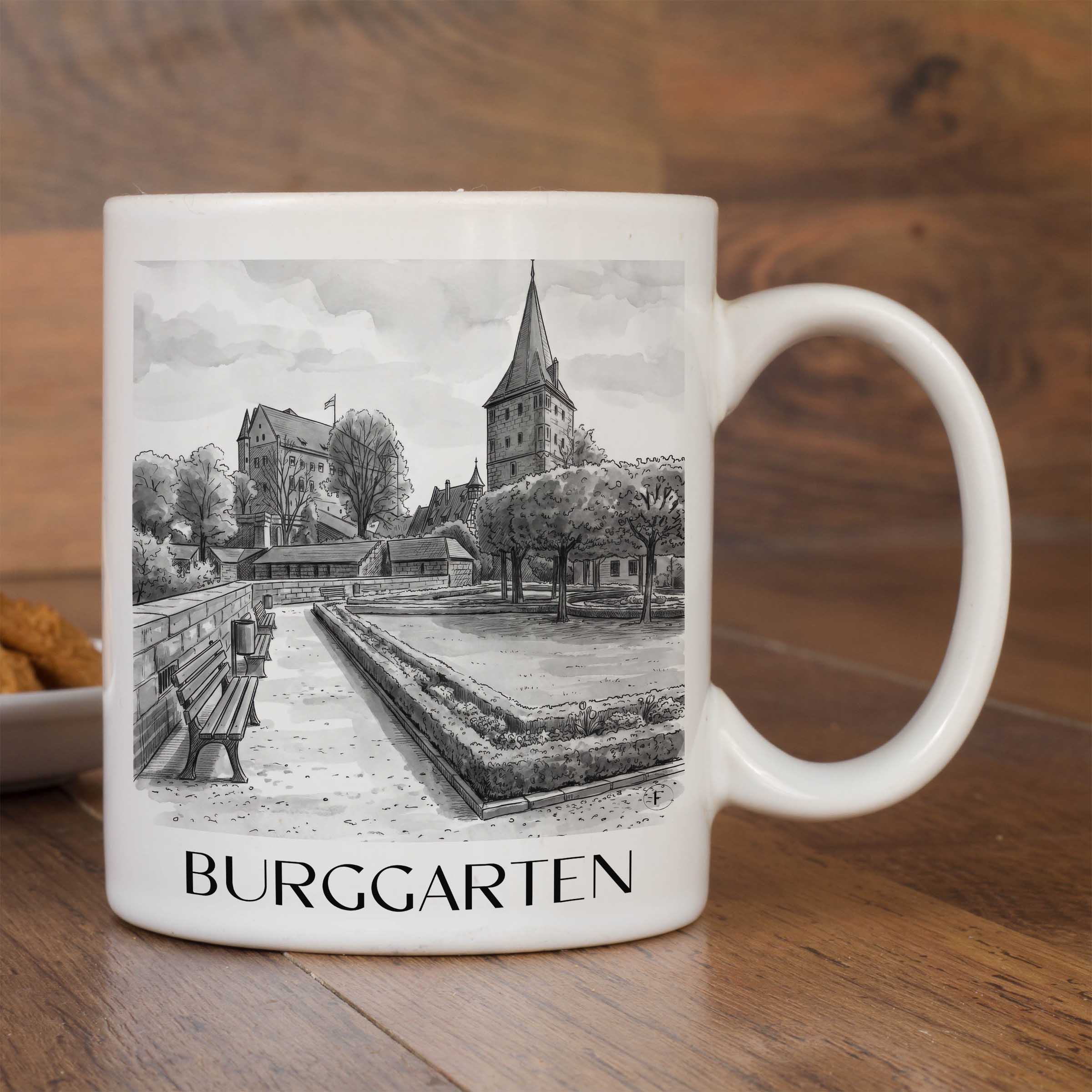 burggarten-nürnberg-deutschland-kaffeebecher-aquarell-schwarz-weiss
