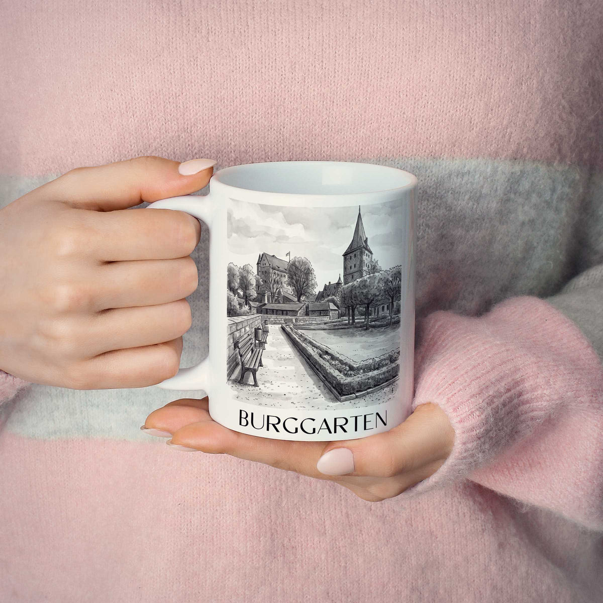burggarten-nürnberg-deutschland-kaffeebecher-aquarell-schwarz-weiss