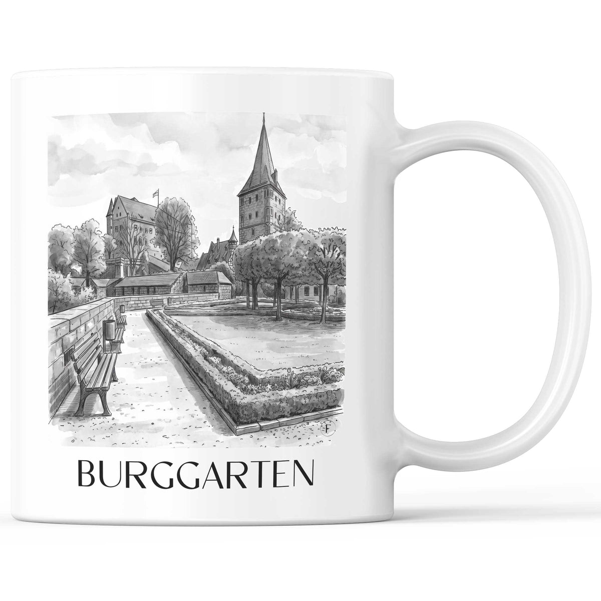 Burggarten Kaffeebecher - Nürnberg - Deutschland Becher - Kaffeetasse im Aquarell Schwarz-Weiß Stil - favplace