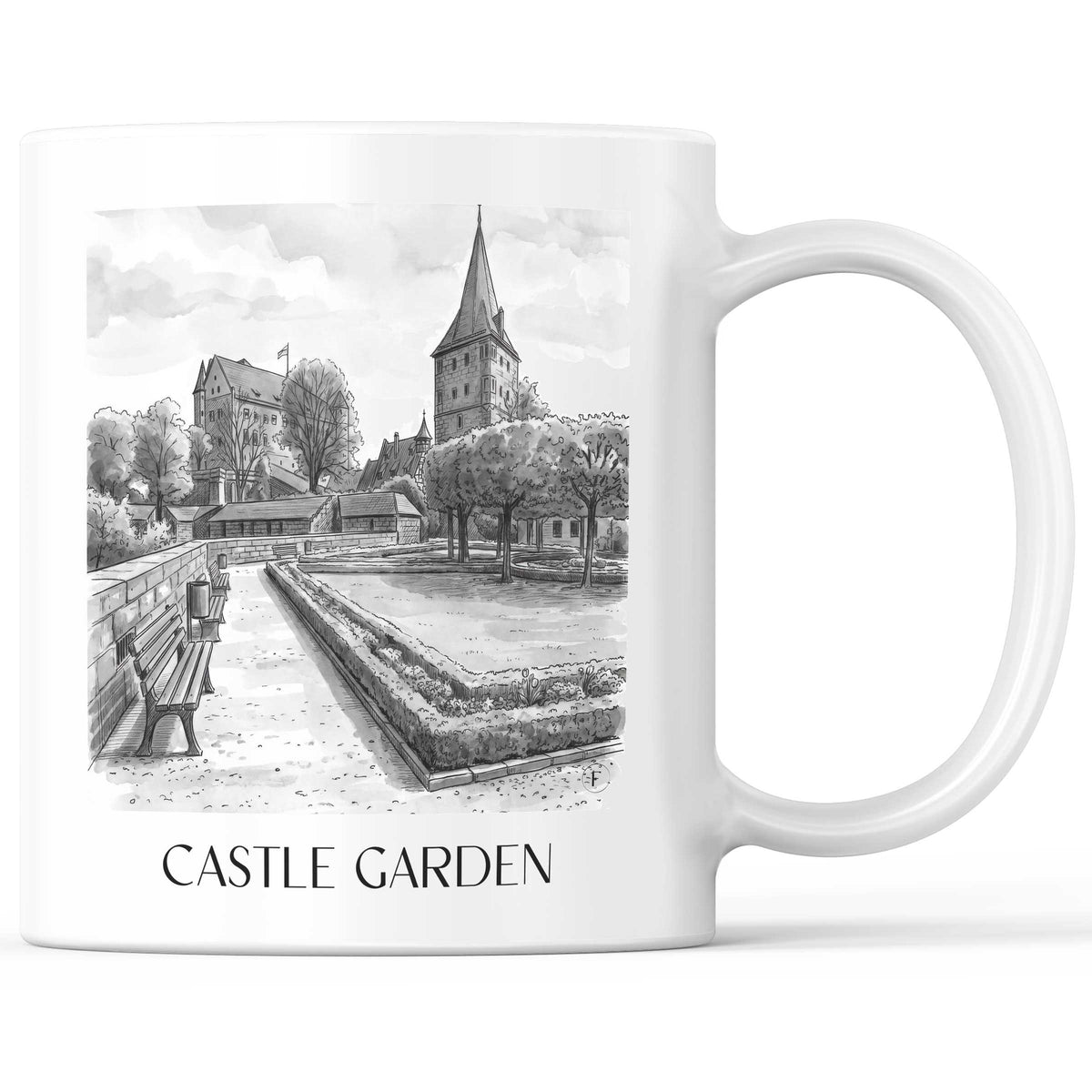 Burggarten Kaffeebecher - Nürnberg - Deutschland Becher - Kaffeetasse im Aquarell Schwarz-Weiß Stil - favplace