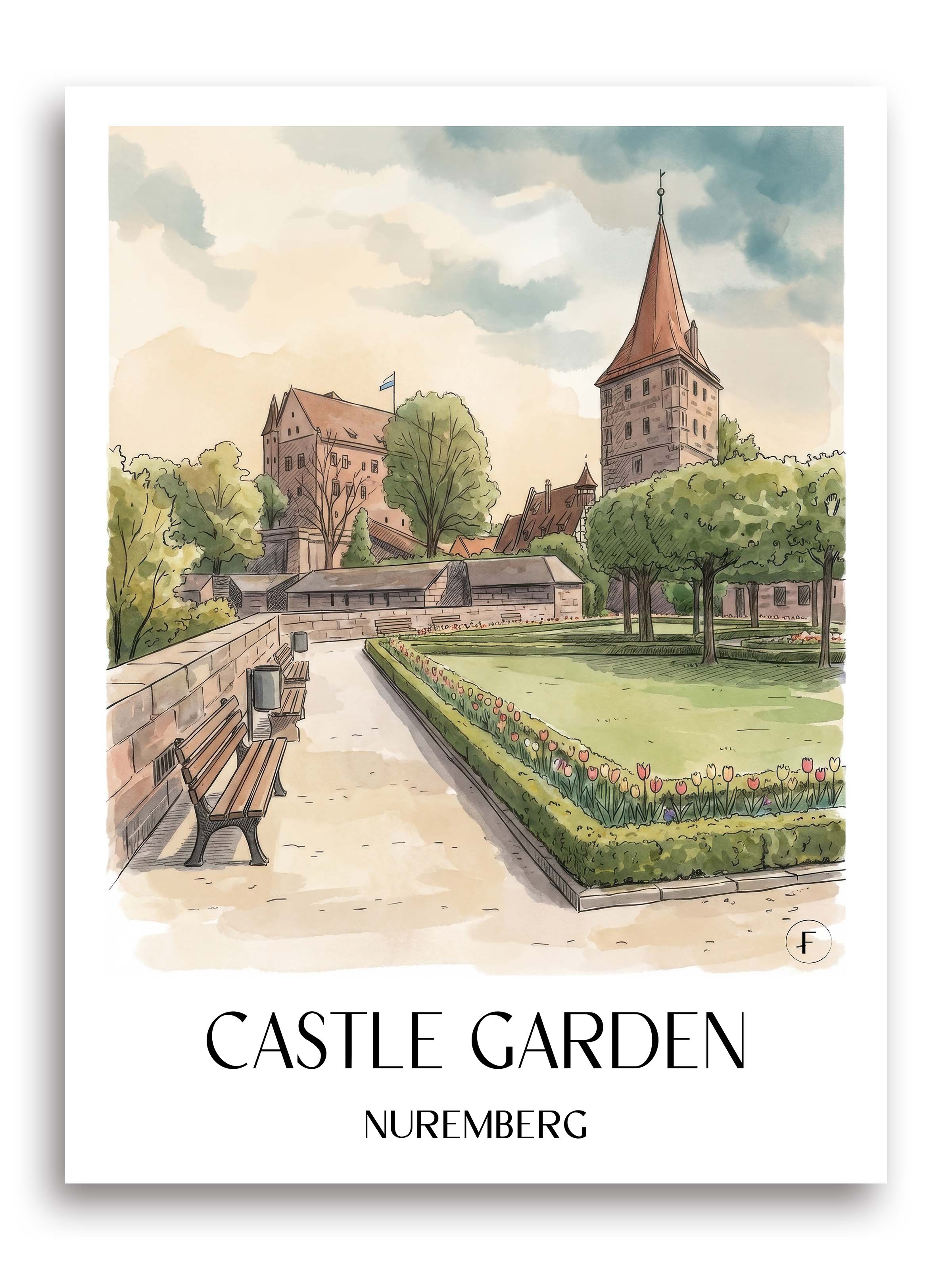 Burggarten Poster - Nürnberg - Deutschland Kunstdruck - Aquarell von A4 bis A1 - favplace