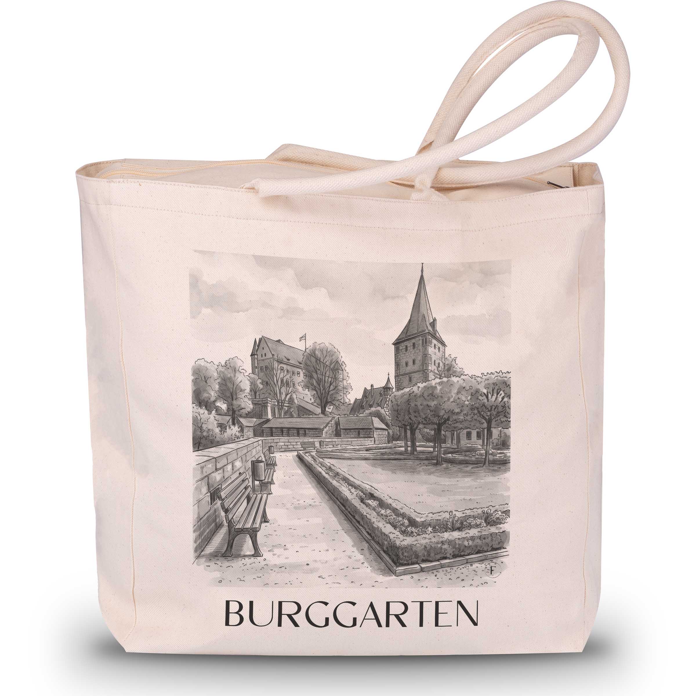 burggarten-nürnberg-deutschland-einkaufstasche-aquarell-schwarz-weiss
