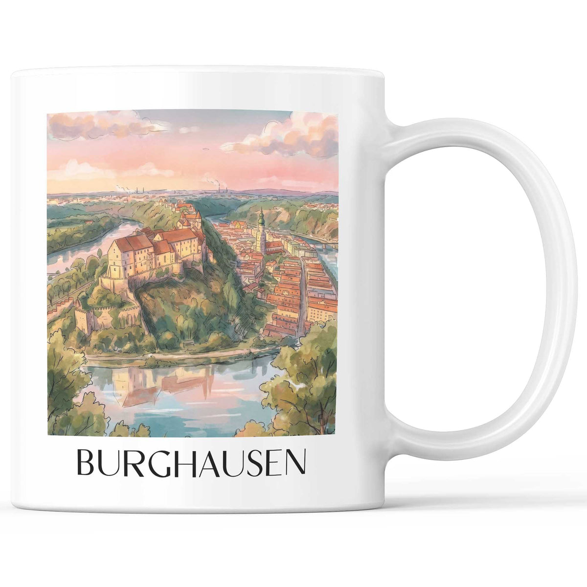 Burghausen Kaffeebecher - Oberbayern - Deutschland Becher - Kaffeetasse im Aquarell Stil - favplace