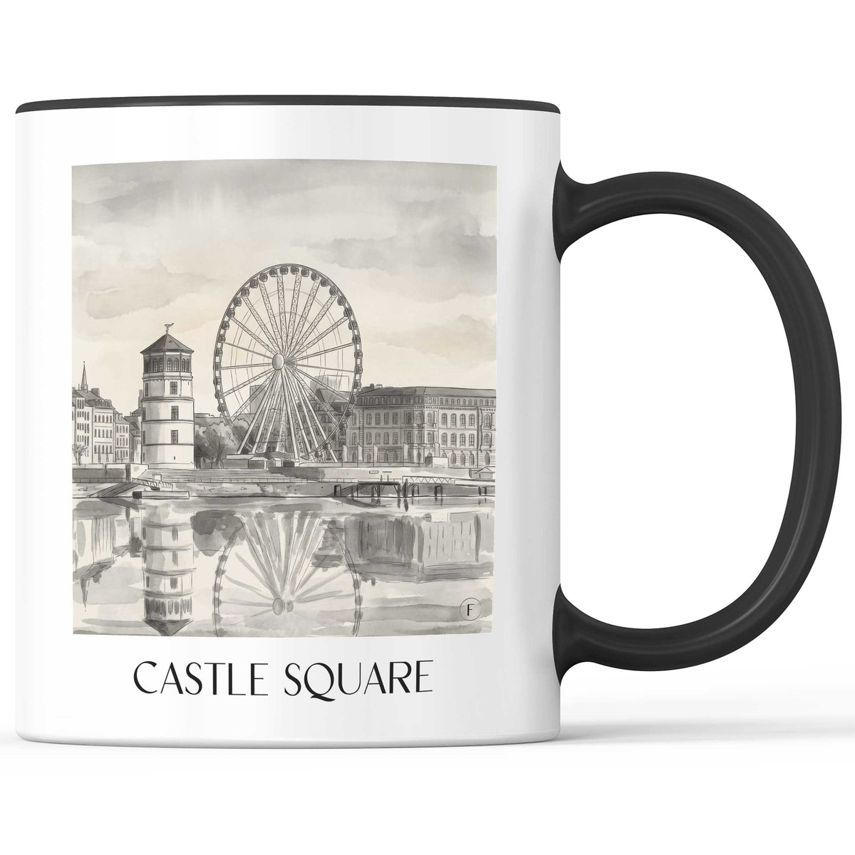 Burgplatz Kaffeebecher - Düsseldorf - Deutschland Becher - Kaffeetasse im Aquarell Schwarz-Weiß Stil - favplace