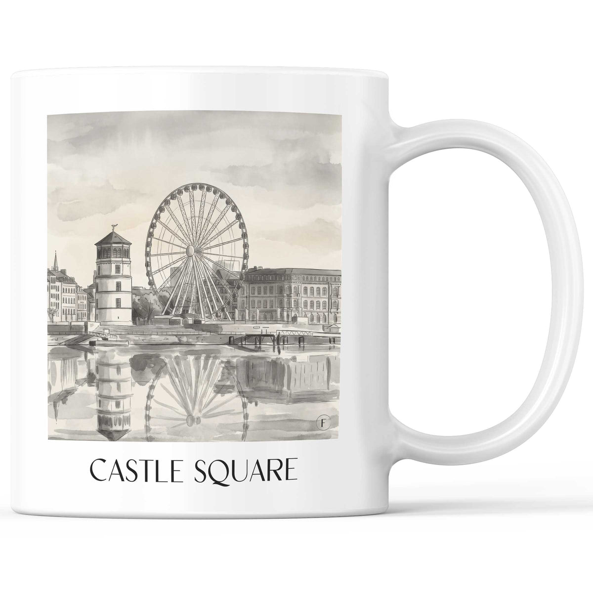 Burgplatz Kaffeebecher - Düsseldorf - Deutschland Becher - Kaffeetasse im Aquarell Schwarz-Weiß Stil - favplace
