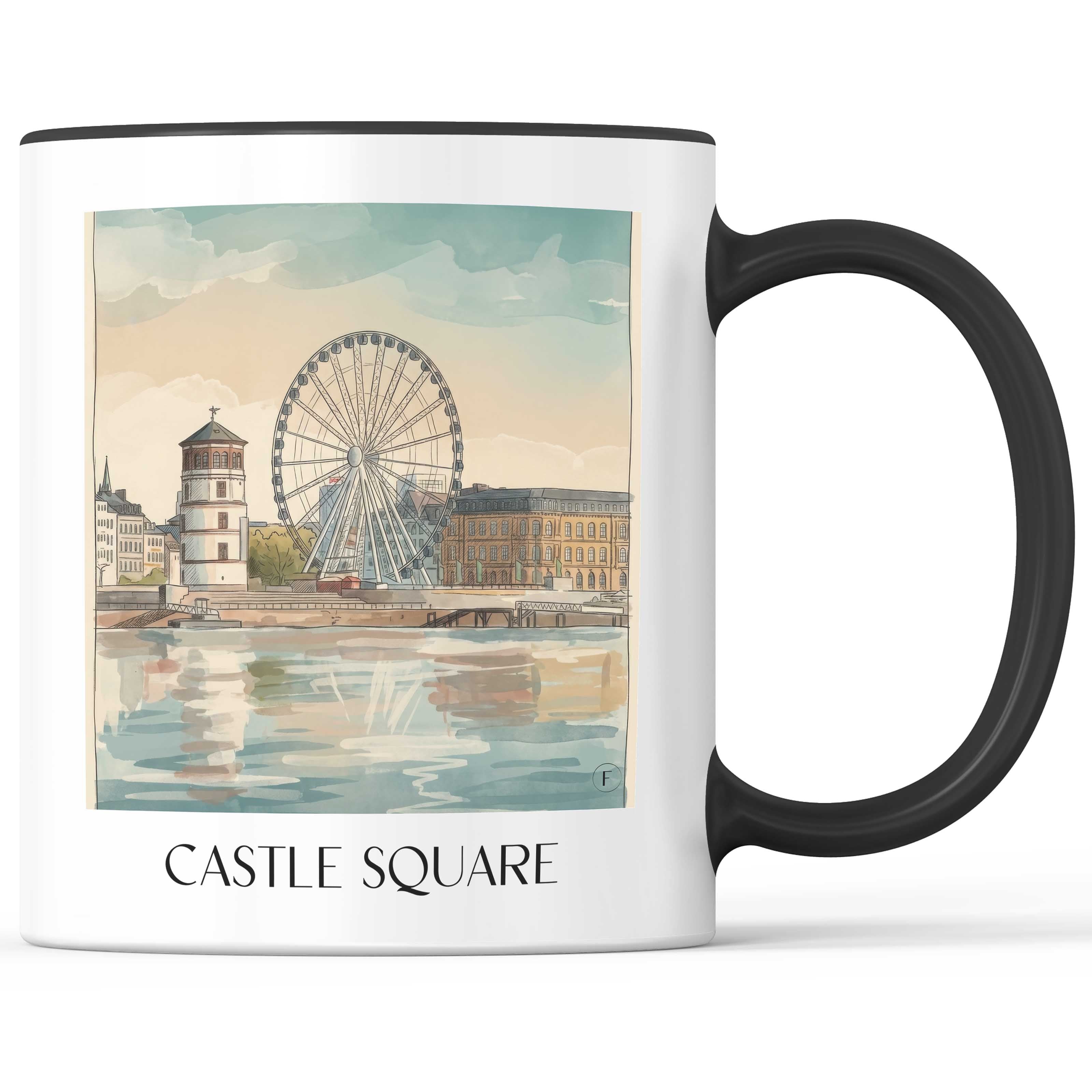 Burgplatz Kaffeebecher - Düsseldorf - Deutschland Becher - Kaffeetasse im Aquarell Stil - favplace