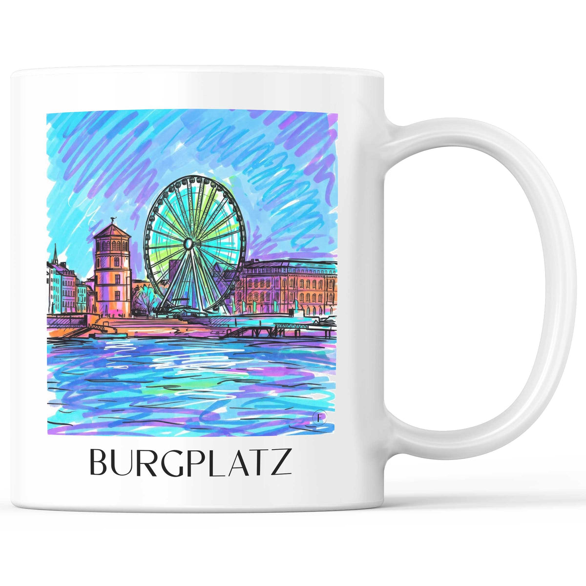 Burgplatz Kaffeebecher - Düsseldorf - Deutschland Becher - Kaffeetasse im Tag Graffiti Stil - favplace