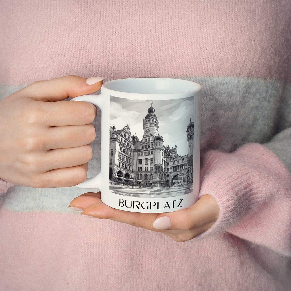 burgplatz-leipzig-deutschland-kaffeebecher-aquarell-schwarz-weiss