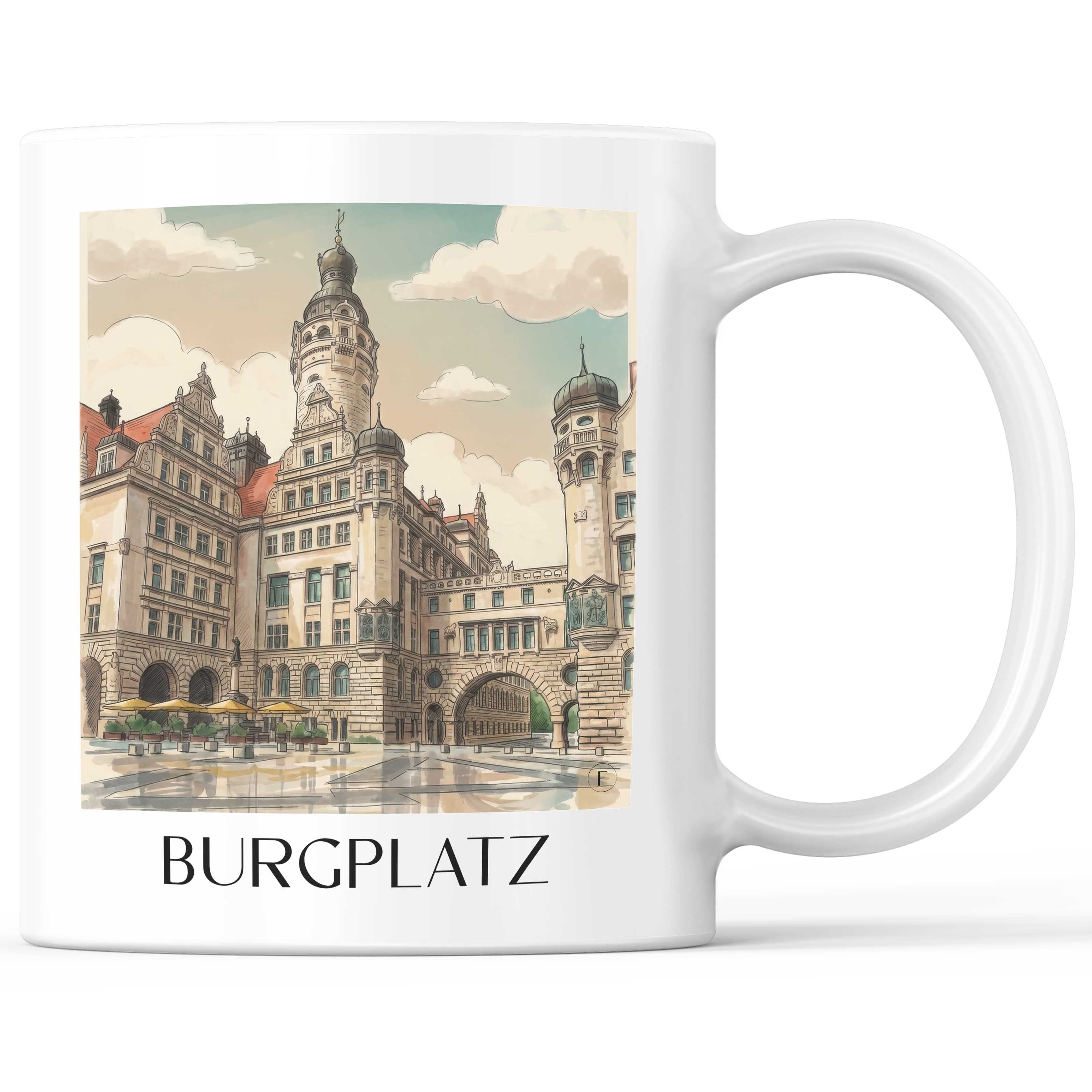 Burgplatz Kaffeebecher - Leipzig - Deutschland Becher - Kaffeetasse im Aquarell Stil - favplace