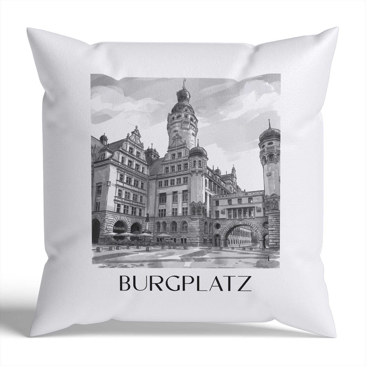 burgplatz-leipzig-deutschland-kissenbezug-aquarell-schwarz-weiss