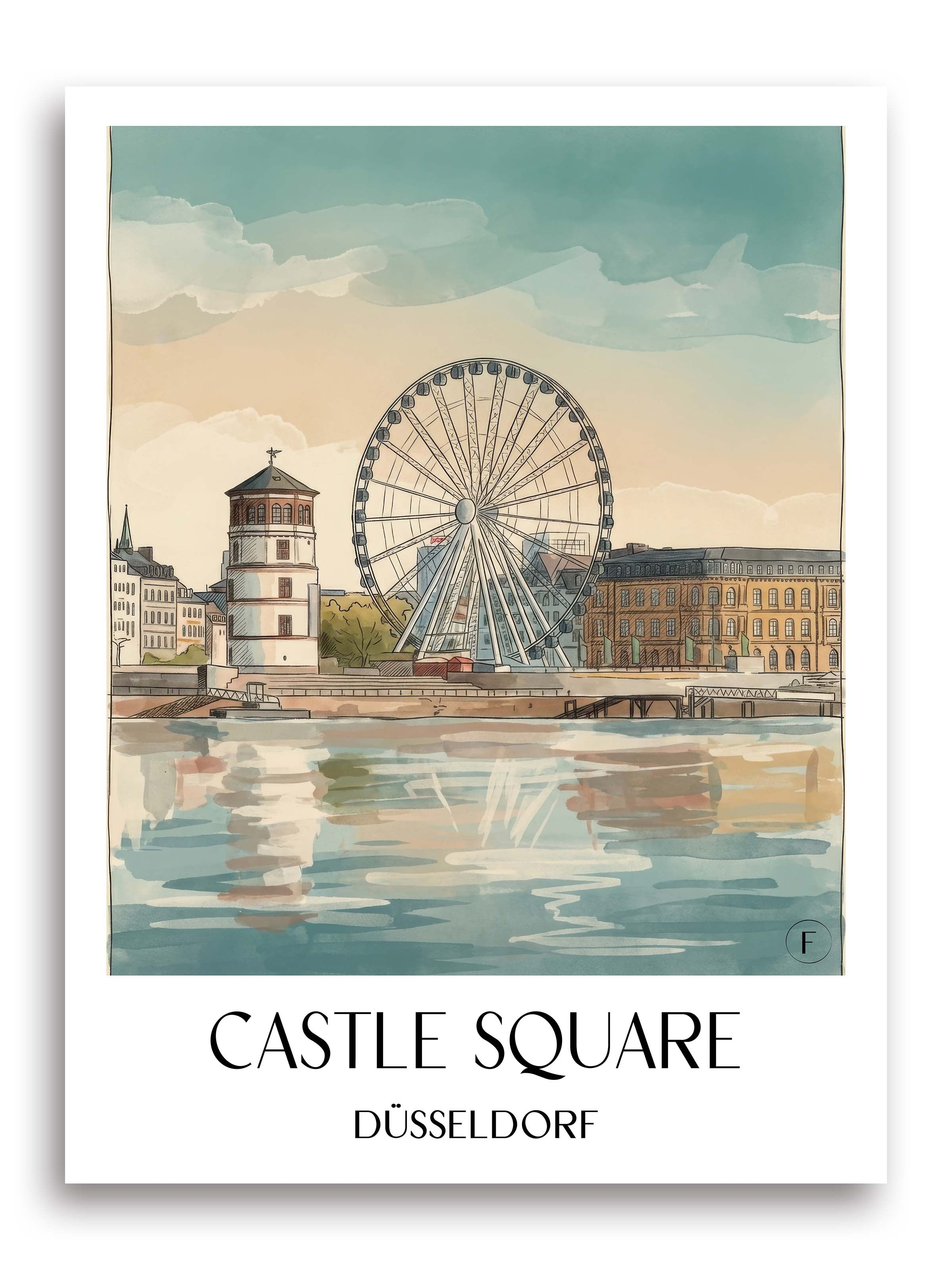 Burgplatz Poster - Düsseldorf - Deutschland Kunstdruck - Aquarell von A4 bis A1 - favplace