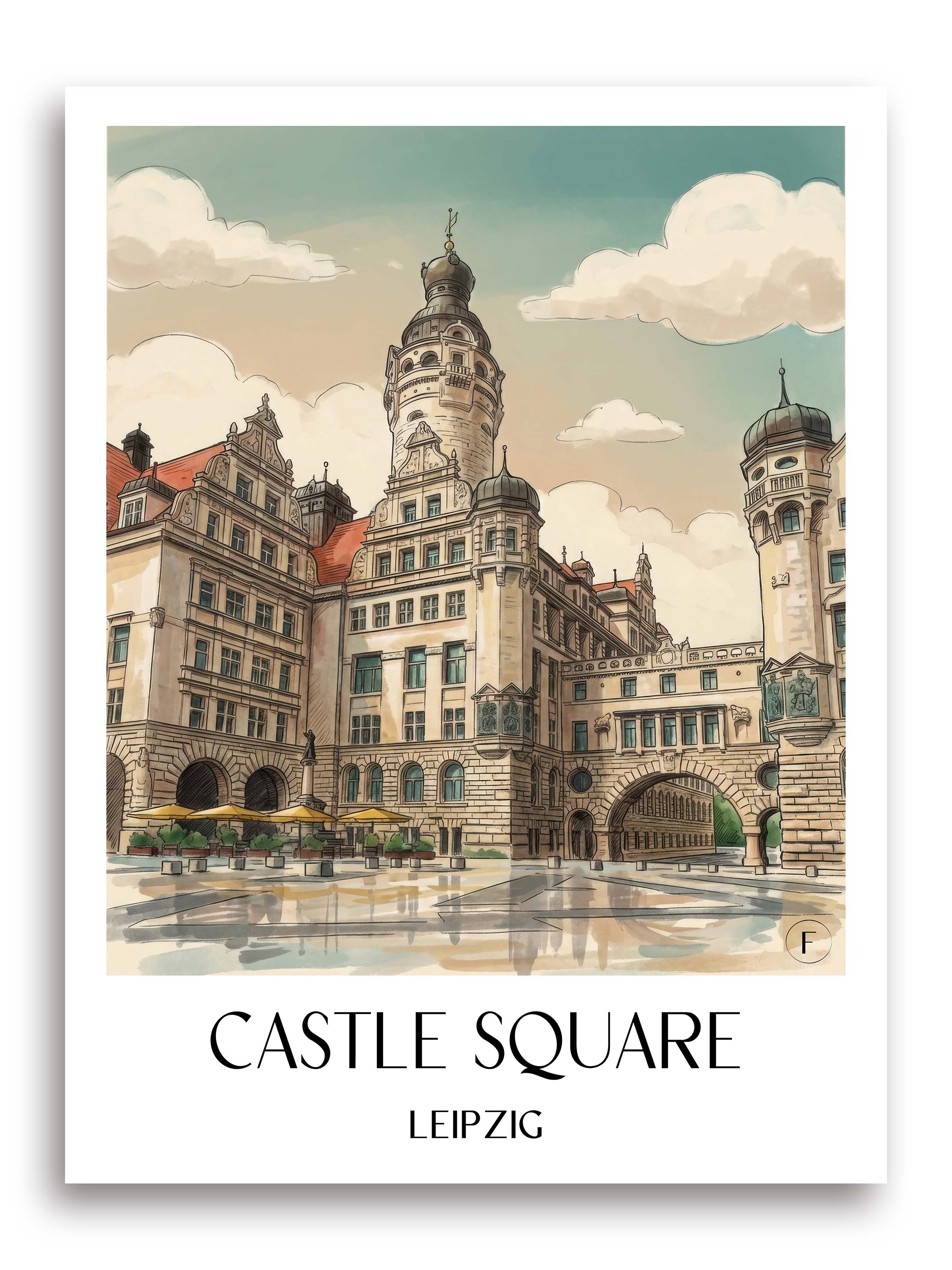 Burgplatz Poster - Leipzig - Deutschland Kunstdruck - Aquarell von A4 bis A1 - favplace