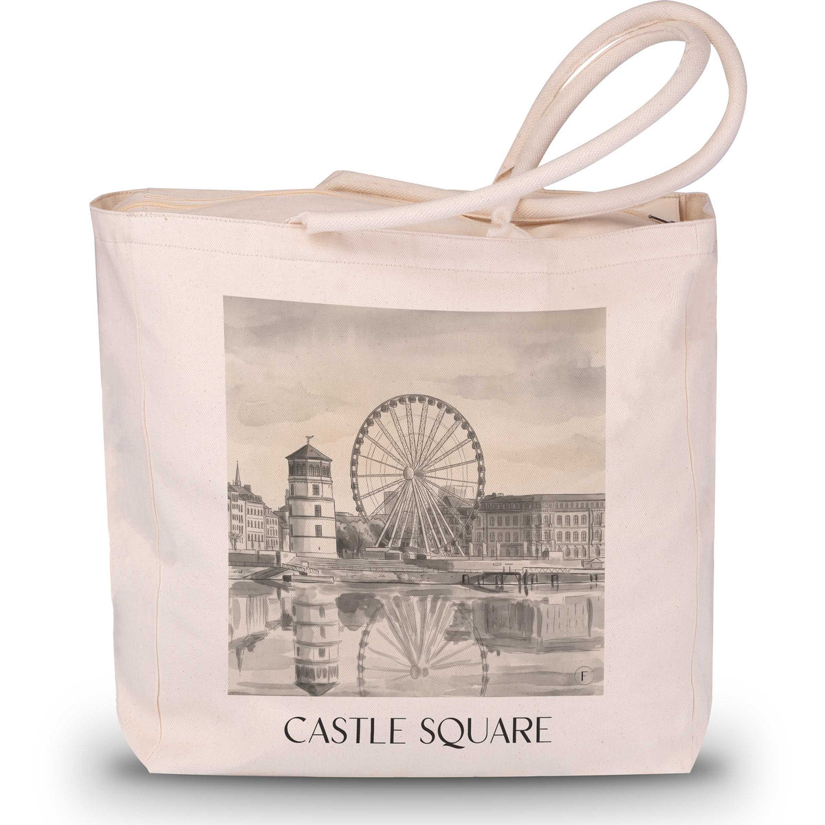 Burgplatz Shopping Tasche - Düsseldorf - Deutschland Tote Bag - Einkaufstasche im Aquarell Schwarz-Weiß Stil - favplace