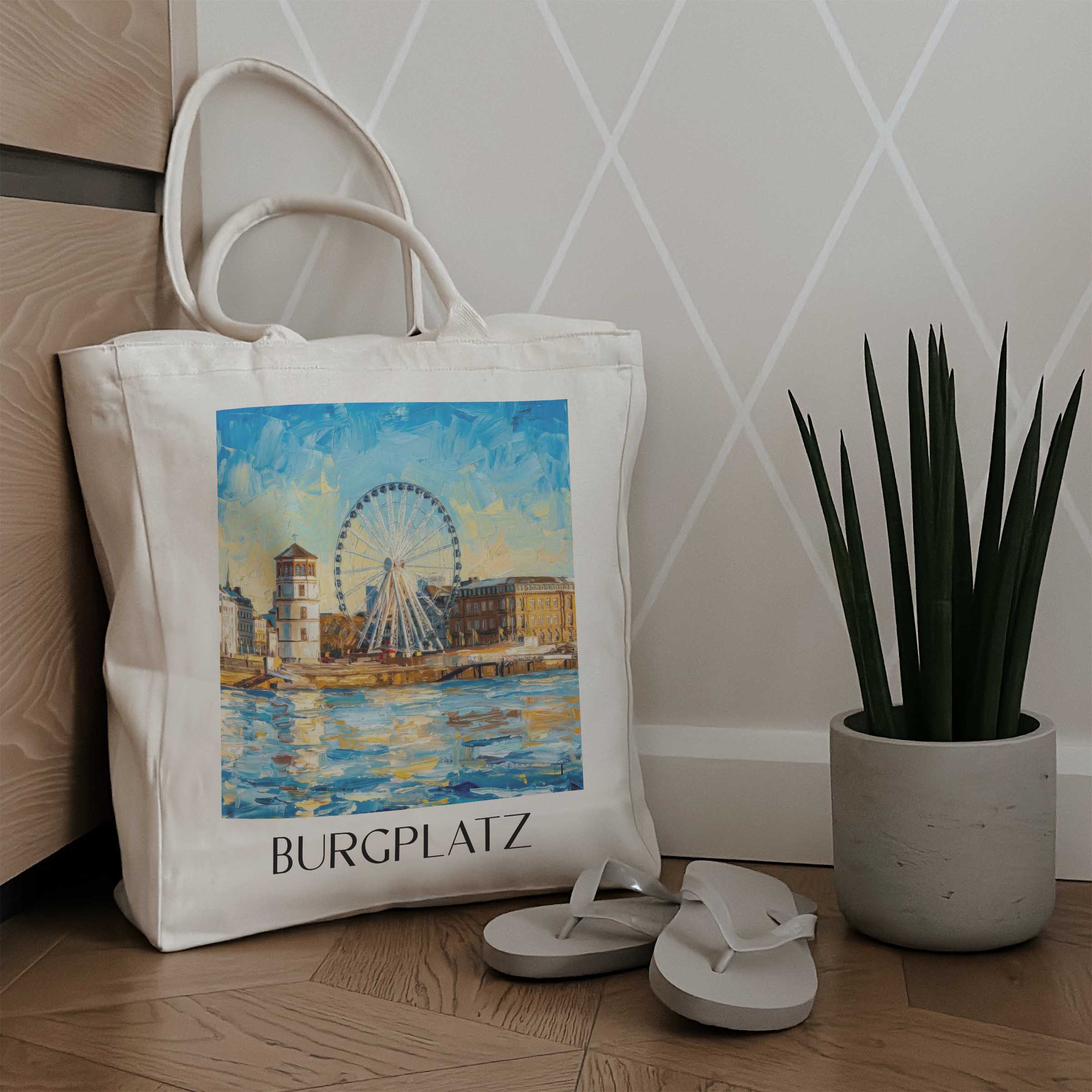 burgplatz-düsseldorf-deutschland-einkaufstasche-oil-painting-oelgemaelde